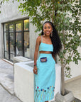 Teal beaded skirt set