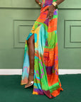 Silk Printed Off Shoulder Dress