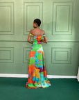 Silk Printed Off Shoulder Dress