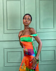Silk Printed Off Shoulder Dress