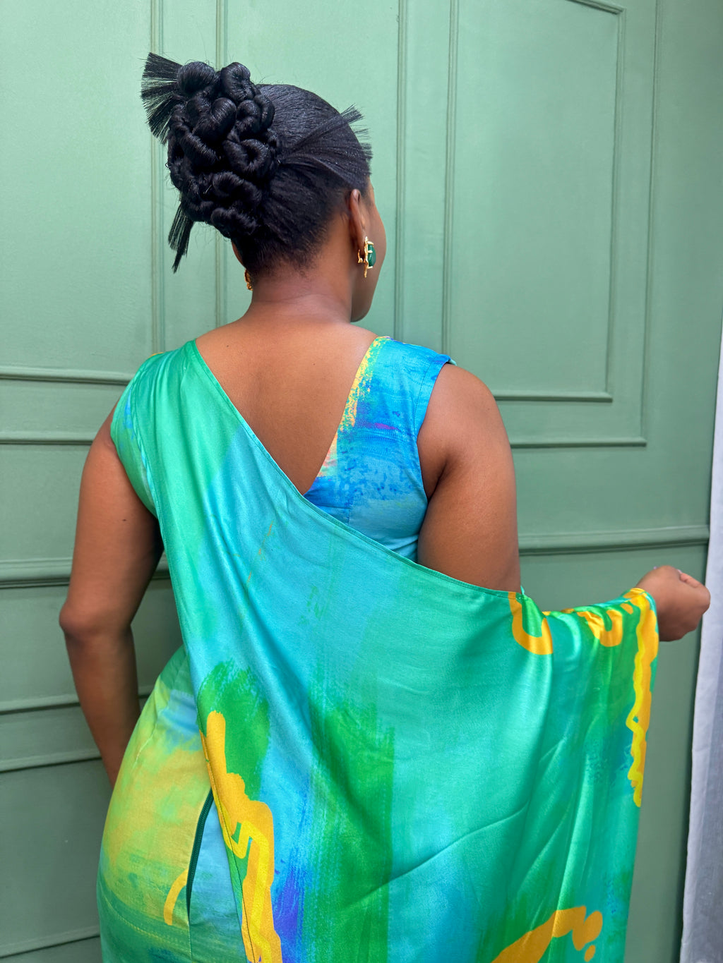 Pleated Fitted Dress with Cape