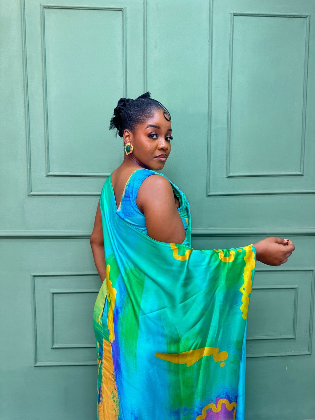 Pleated Fitted Dress with Cape