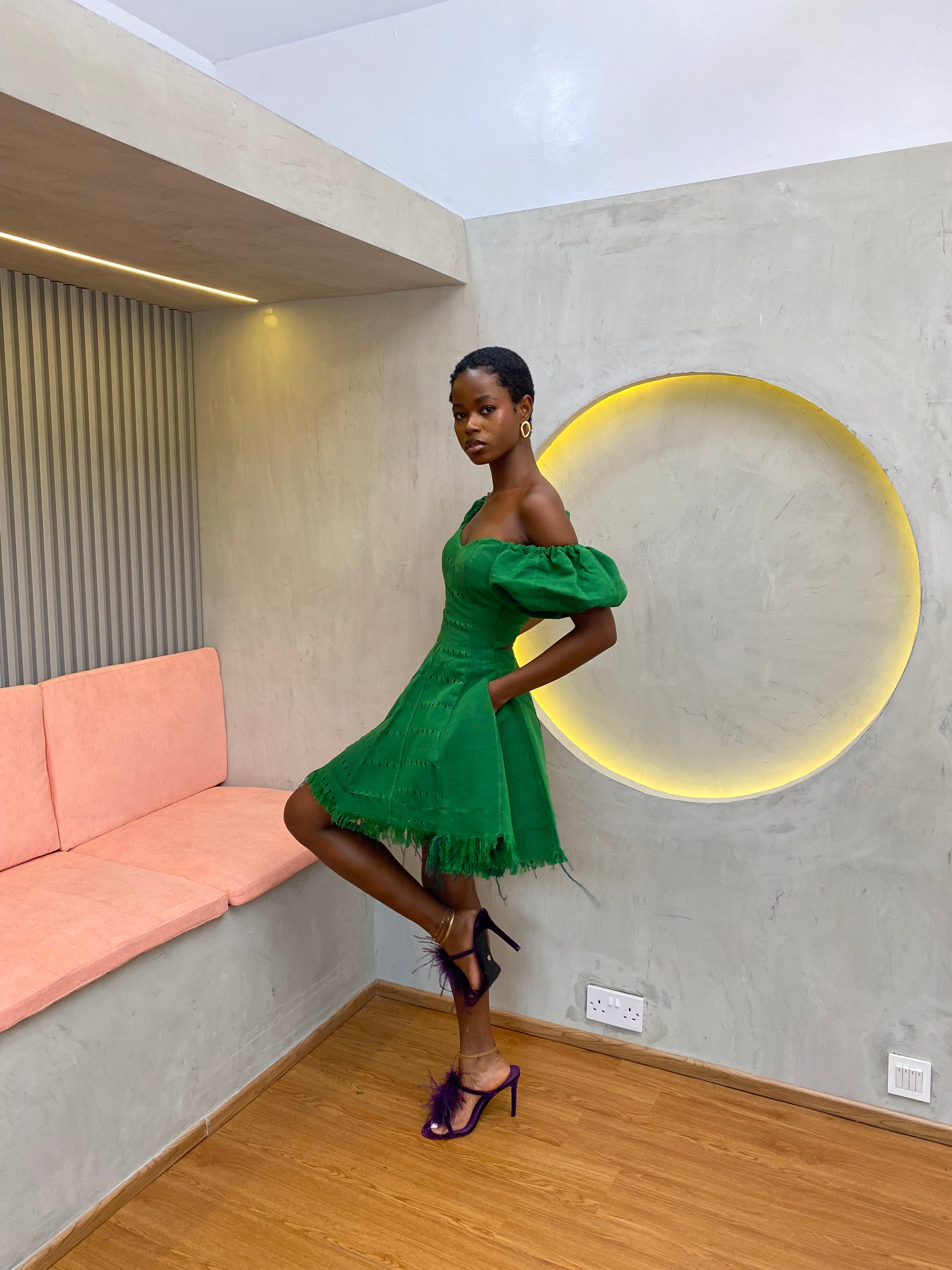 Green Aso Oke Dress ( Short )