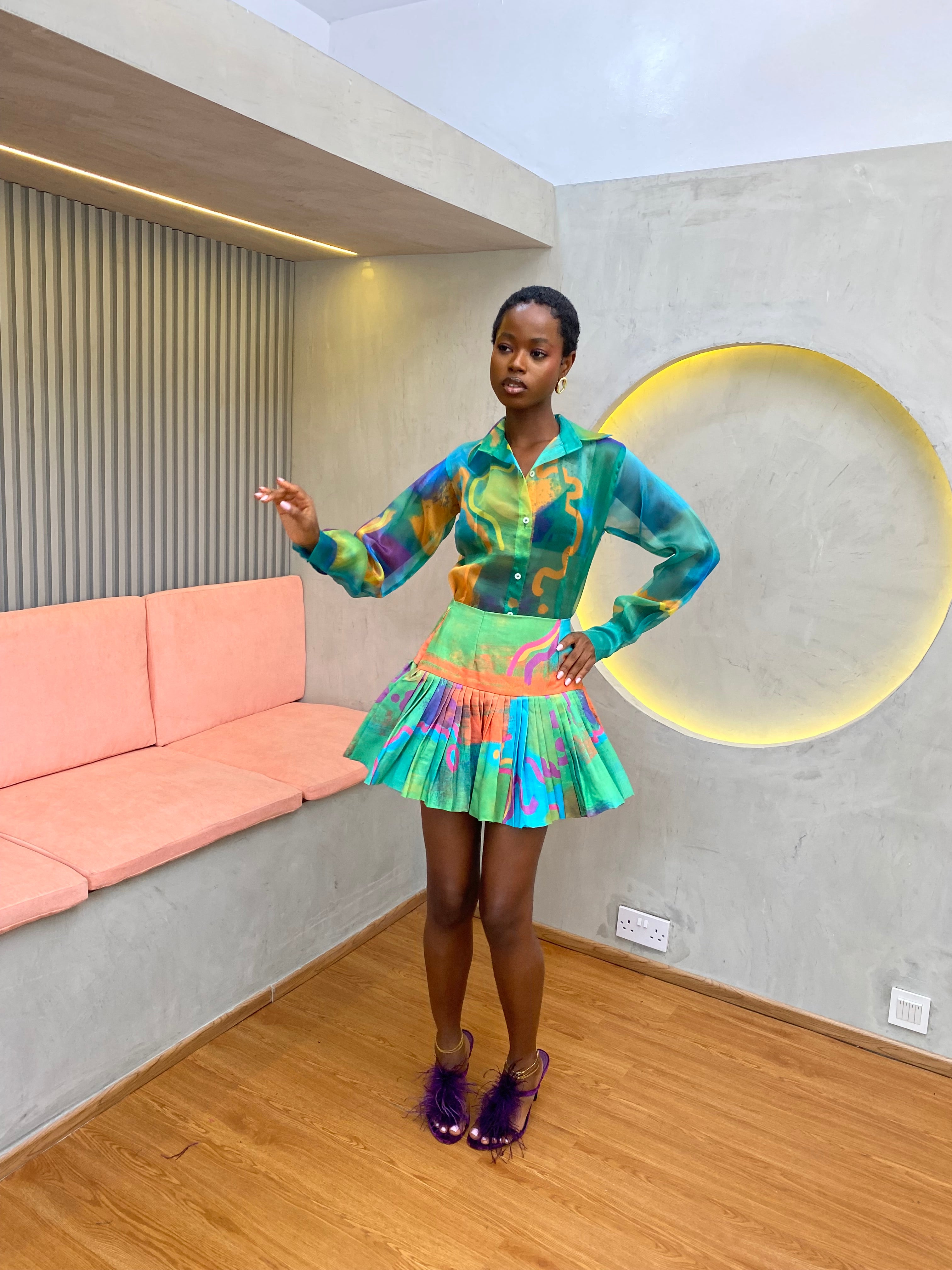 Printed Pleated Skirt