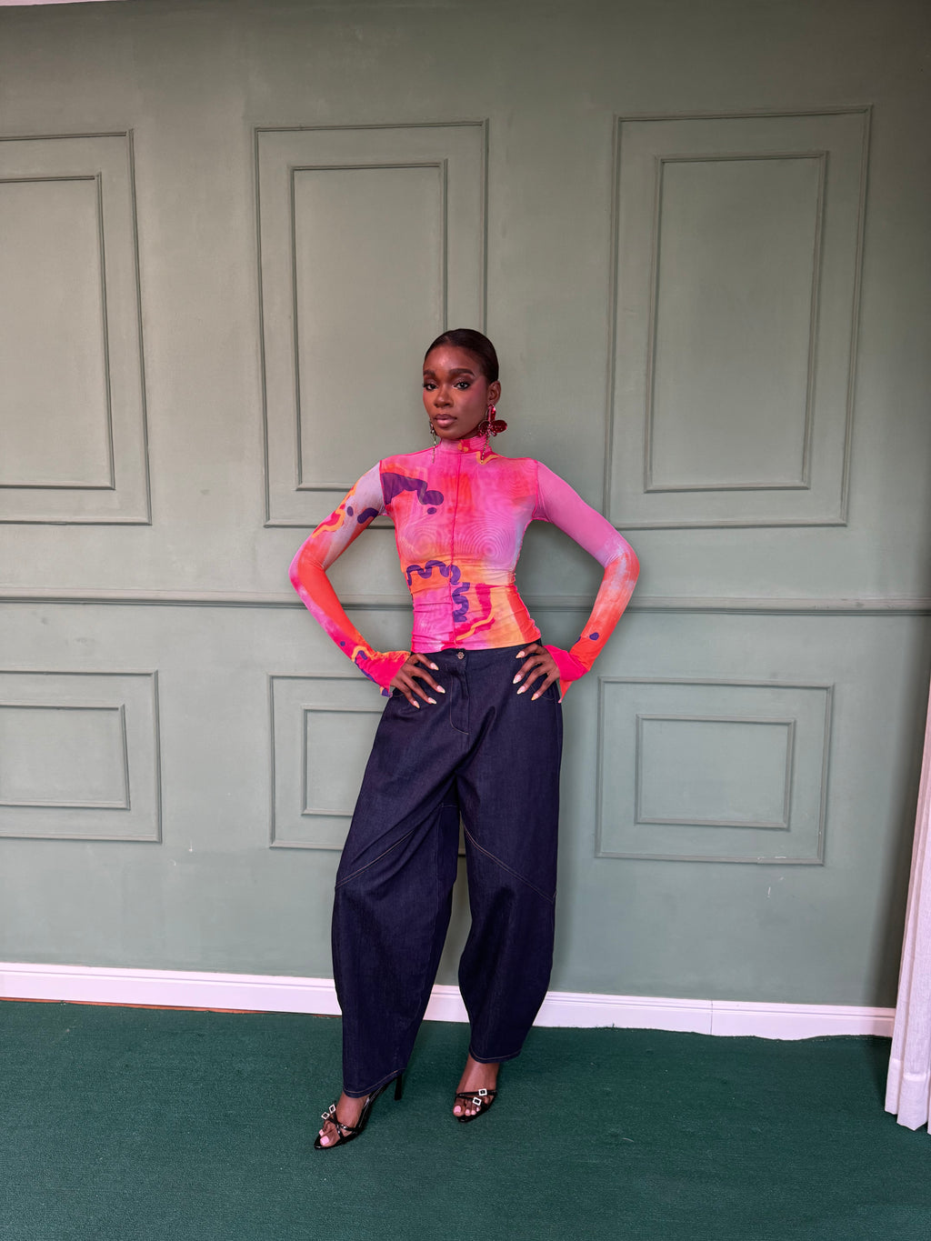 Turtle neck mesh top