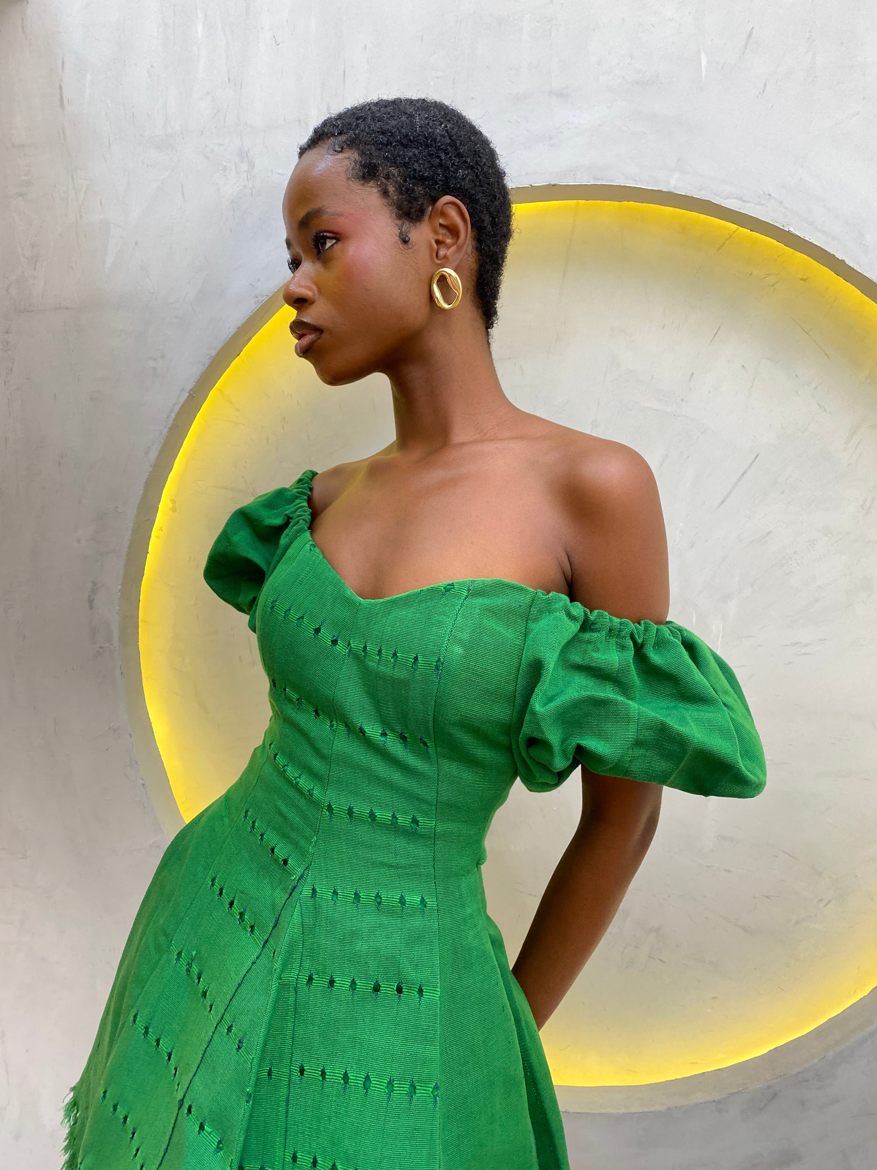 Green Aso Oke Dress ( Short )