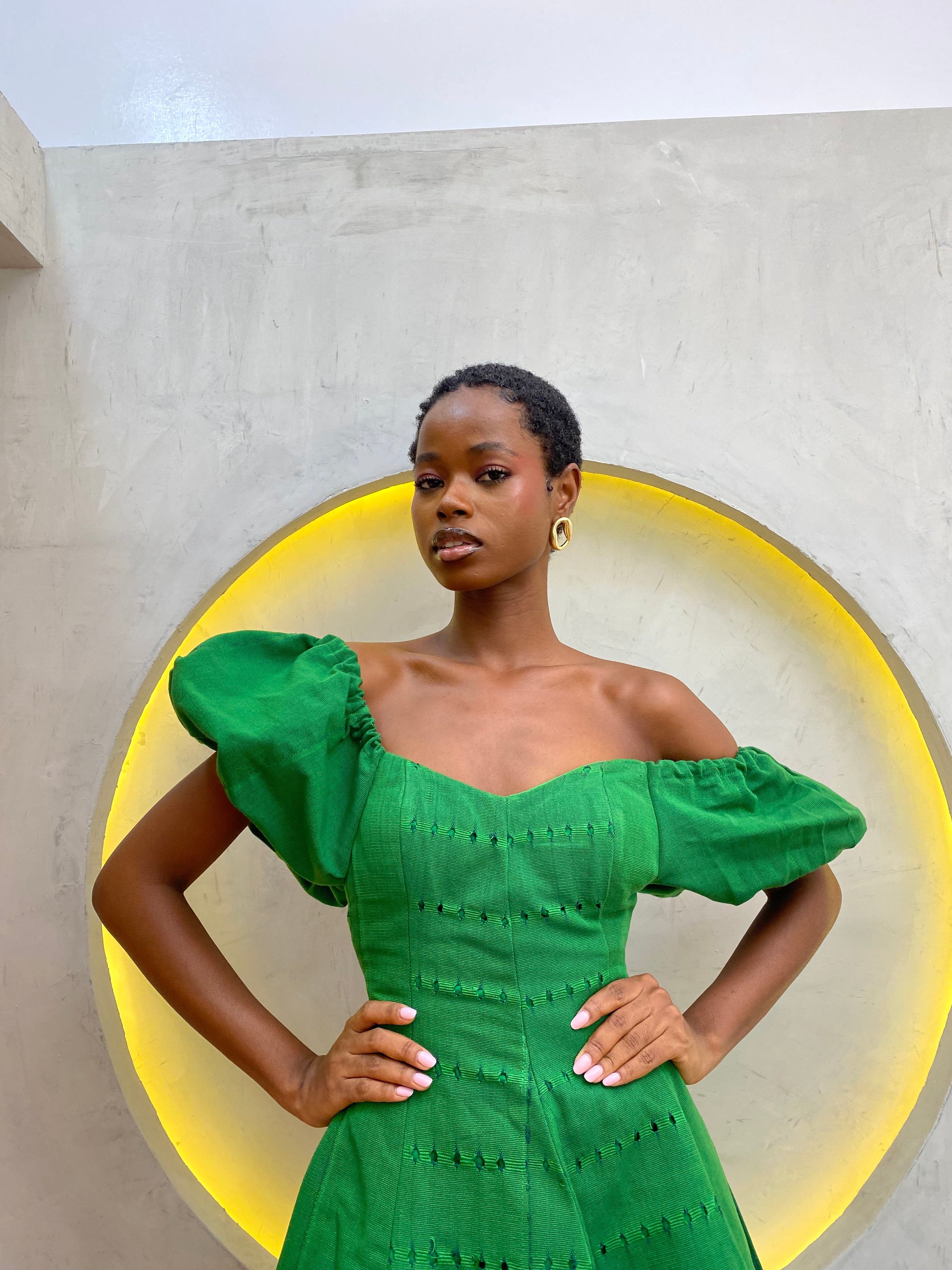 Green Aso Oke Dress ( Short )