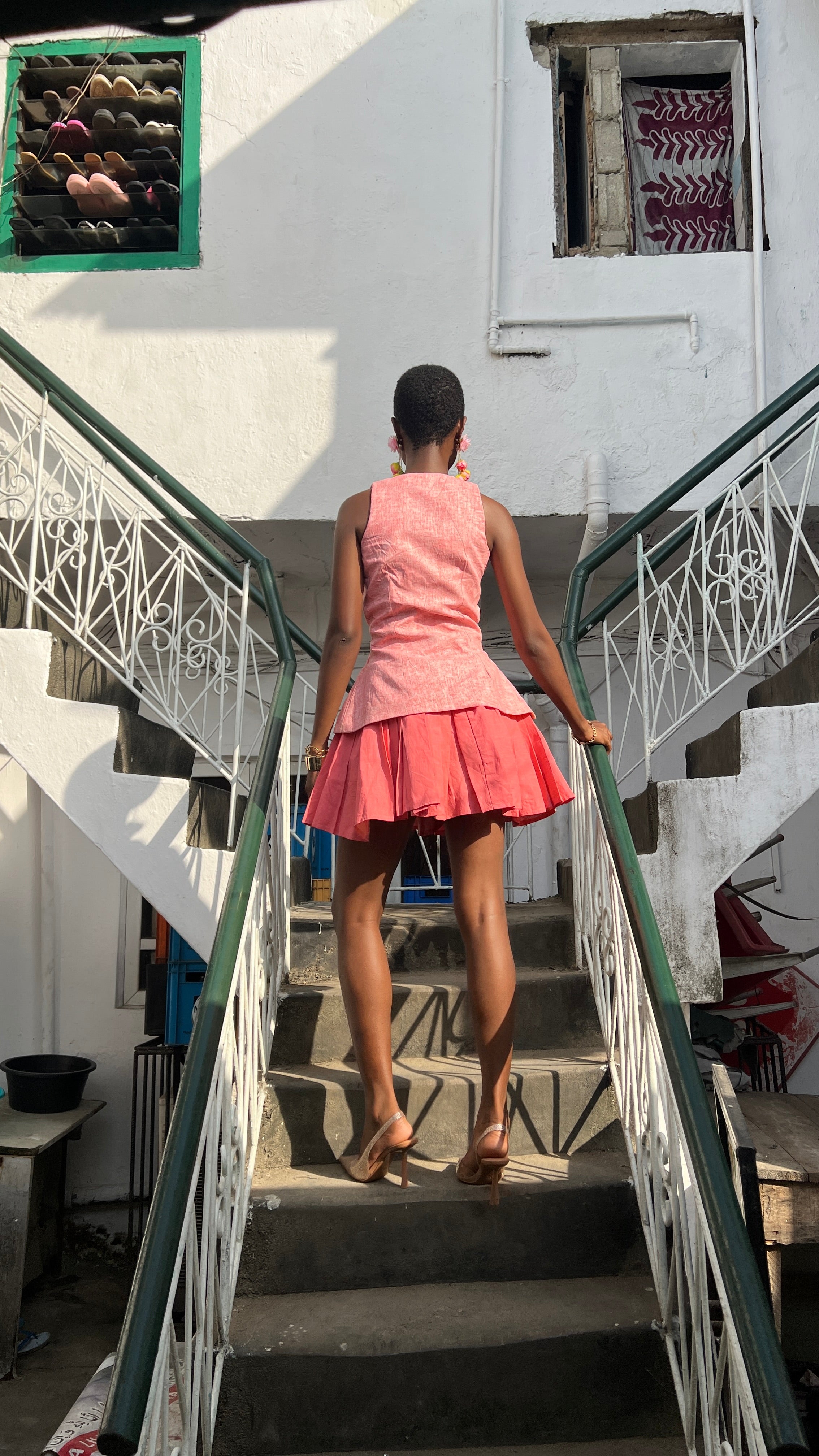 Pink Pleated skirt set