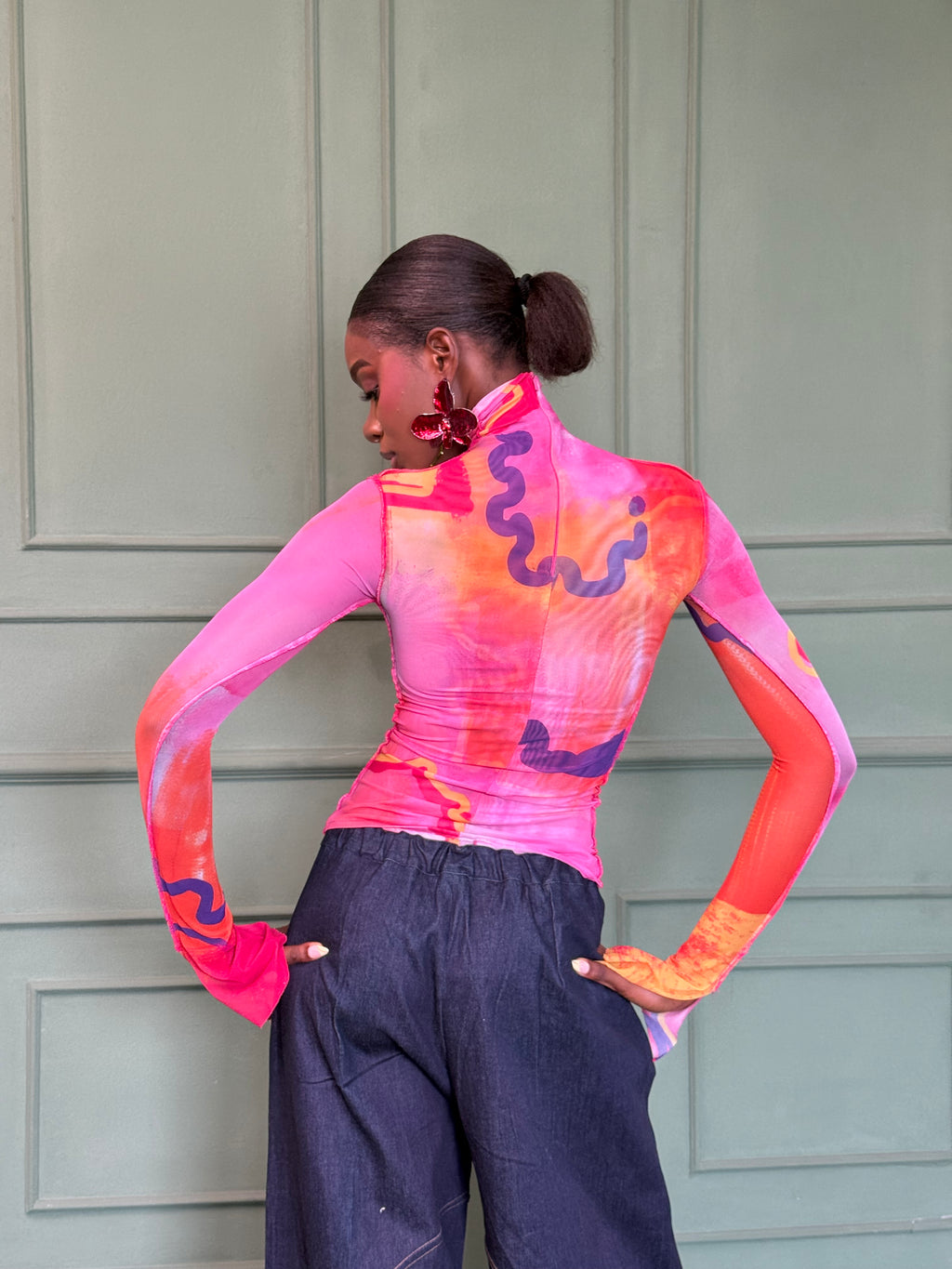 Turtle neck mesh top