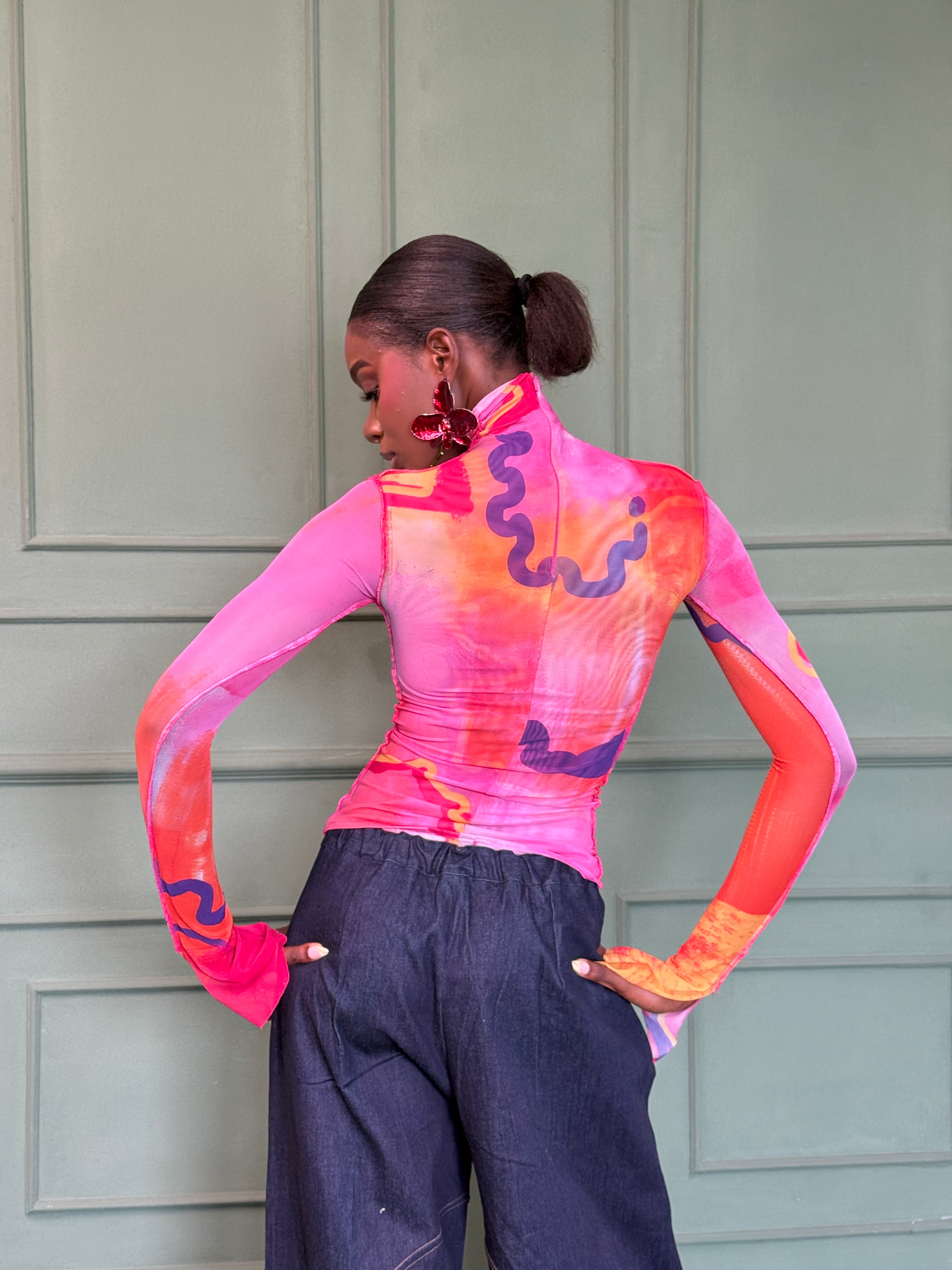 Turtle neck mesh top