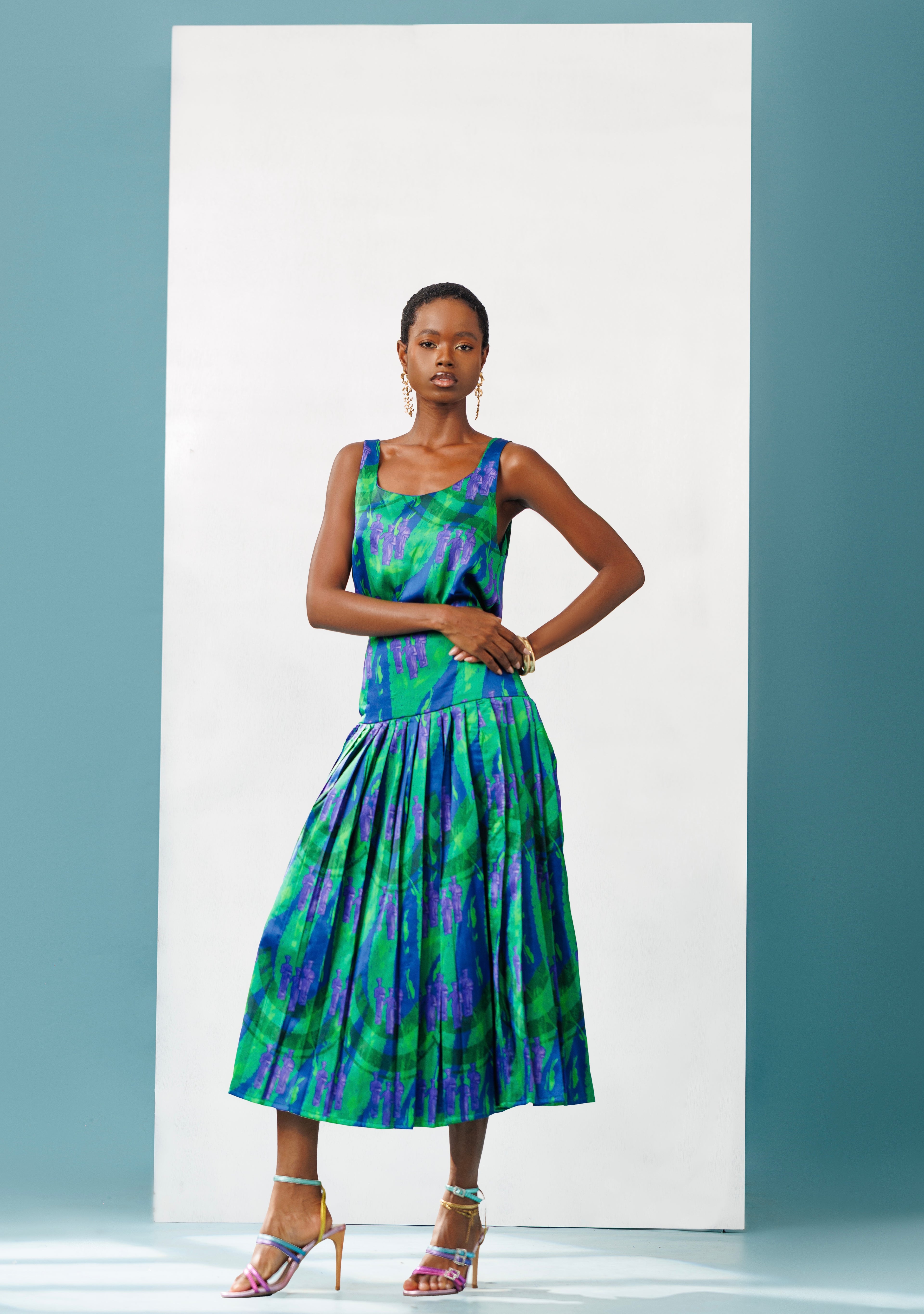 Pleated Midi Silk Skirt