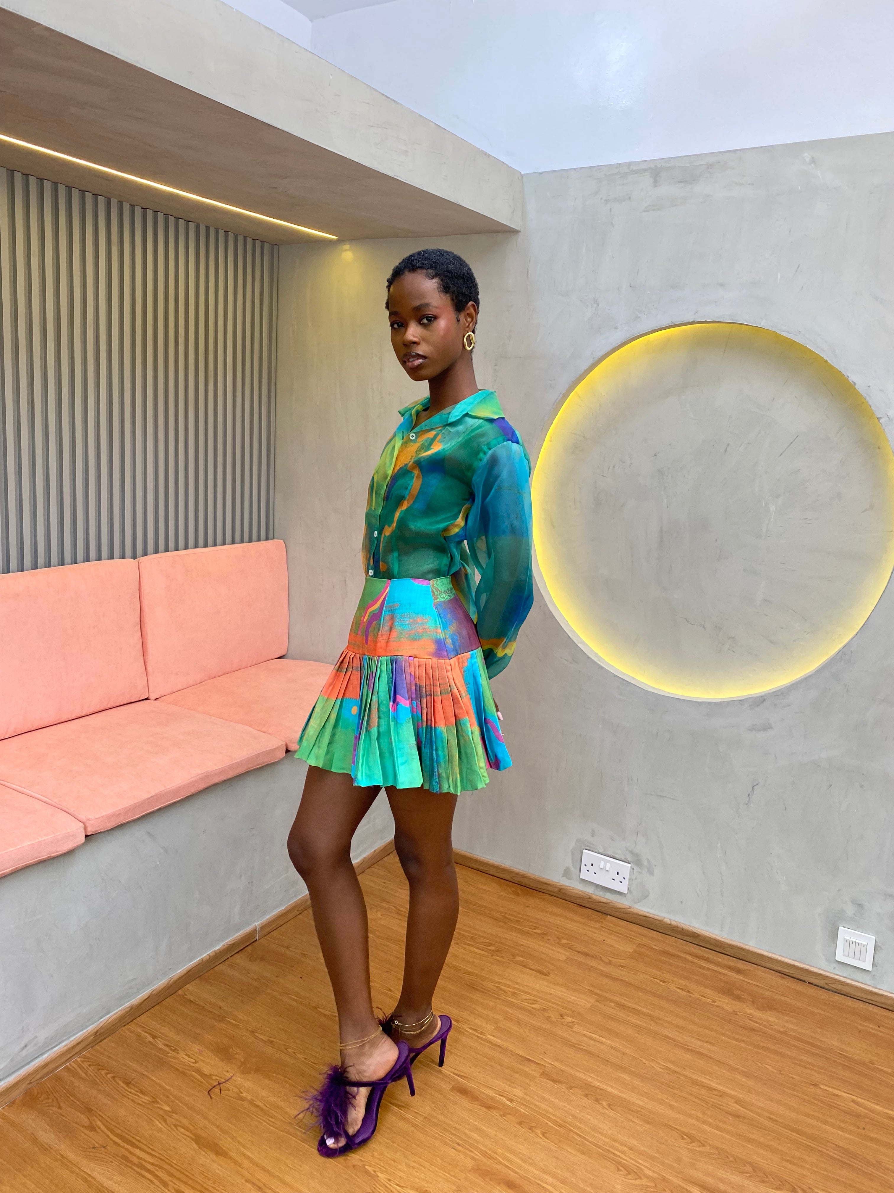 Printed Pleated Skirt