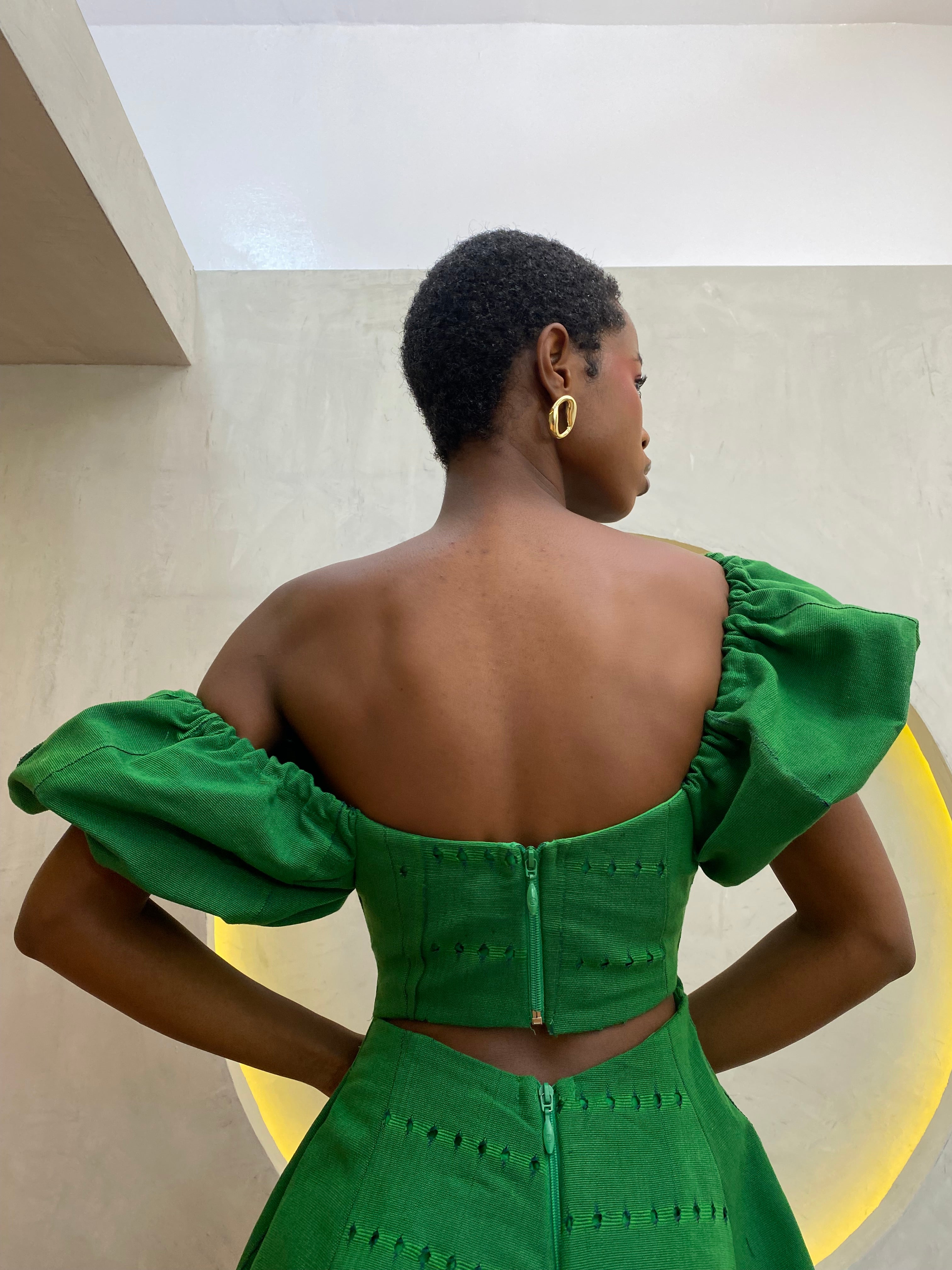 Green Aso Oke Dress ( Short )