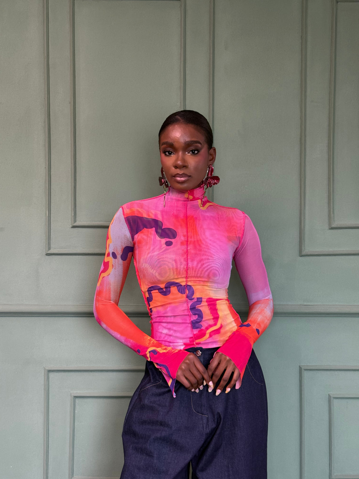 Turtle neck mesh top