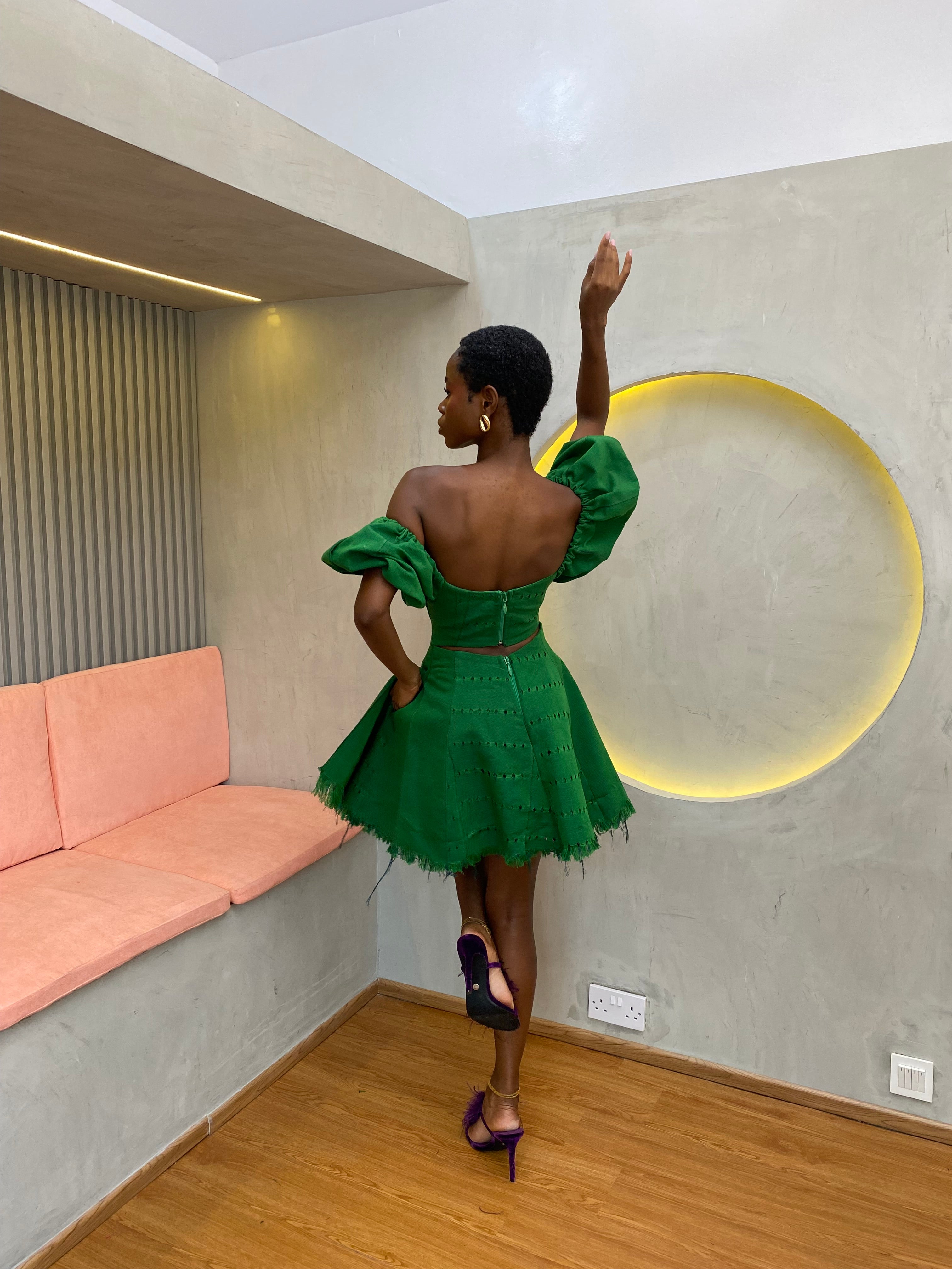 Green Aso Oke Dress ( Short )