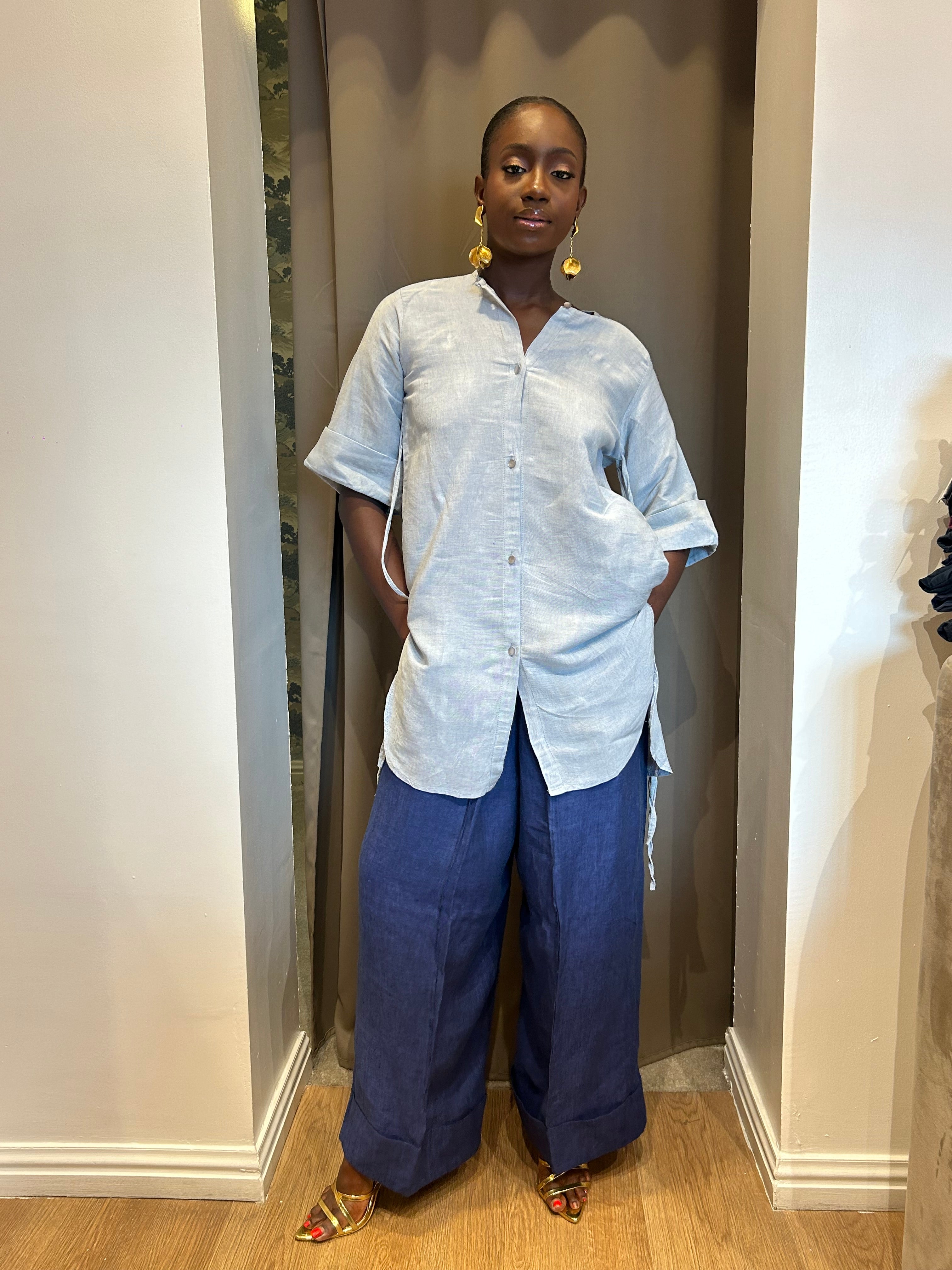 Cowl Back Linen Pant Set