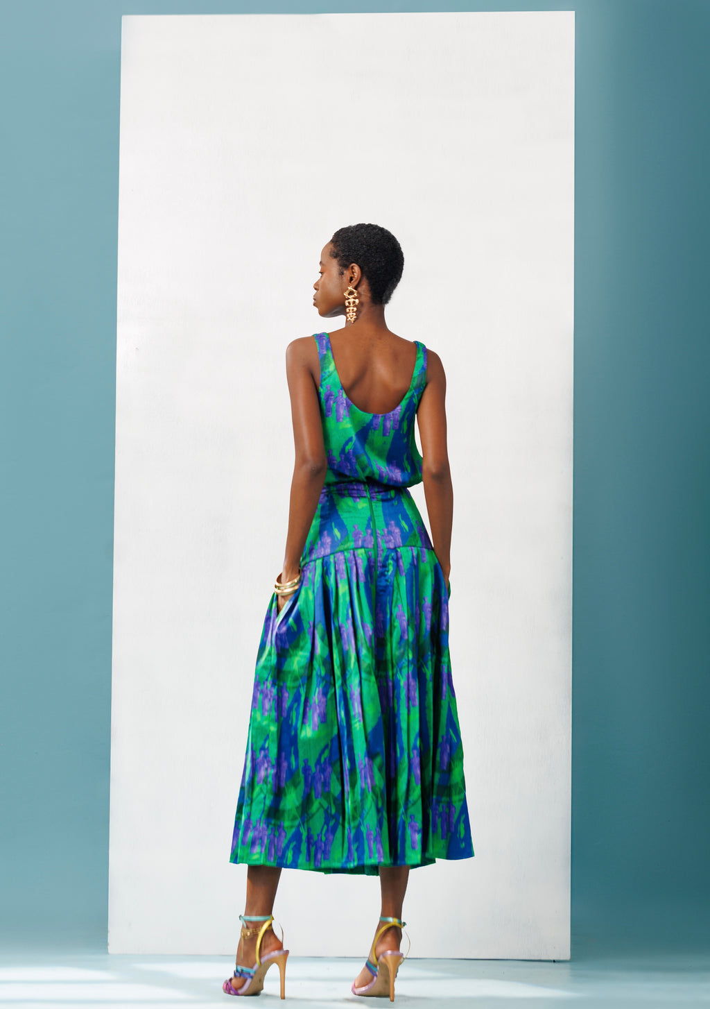 Pleated Midi Silk Skirt