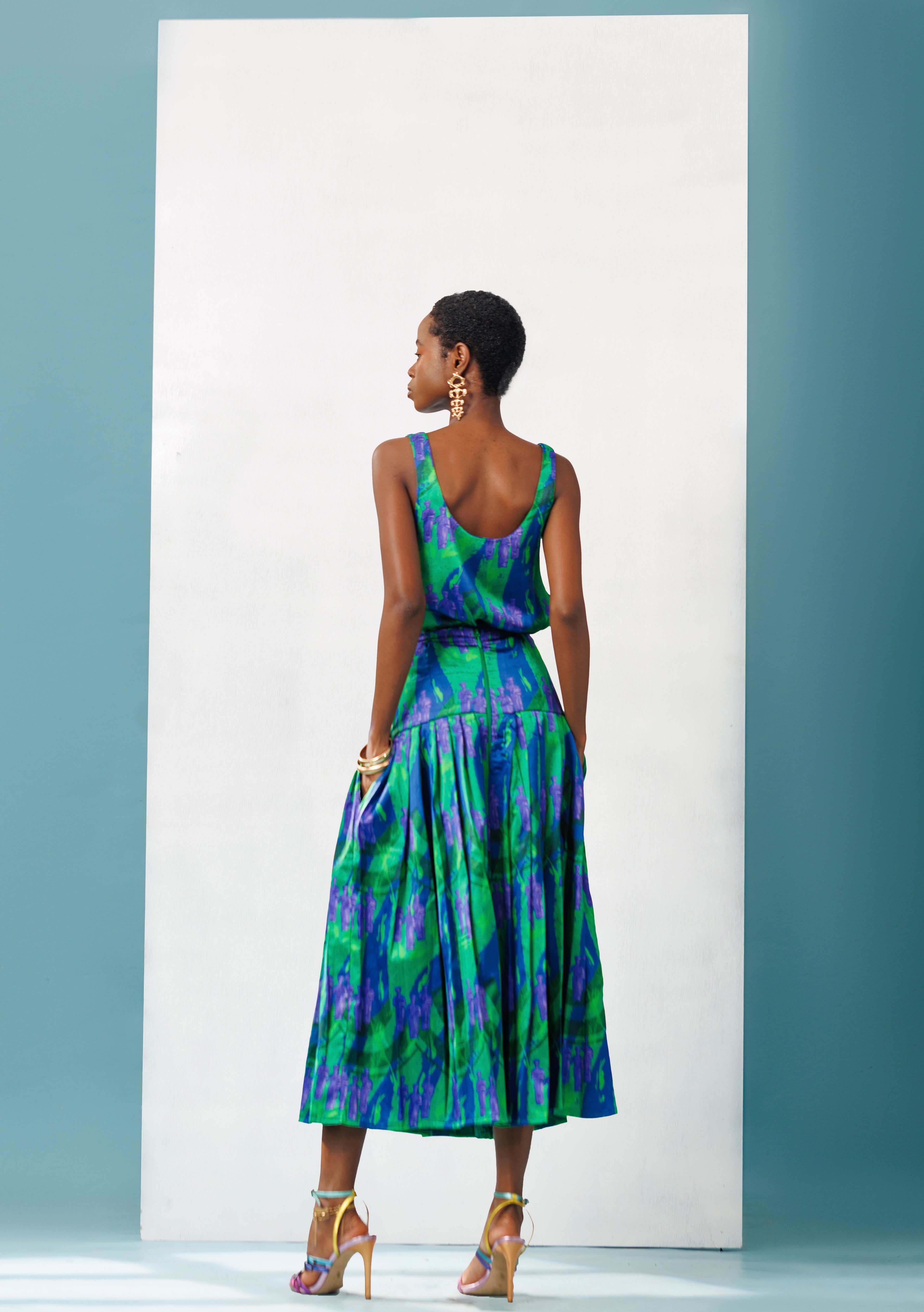 Pleated Midi Silk Skirt