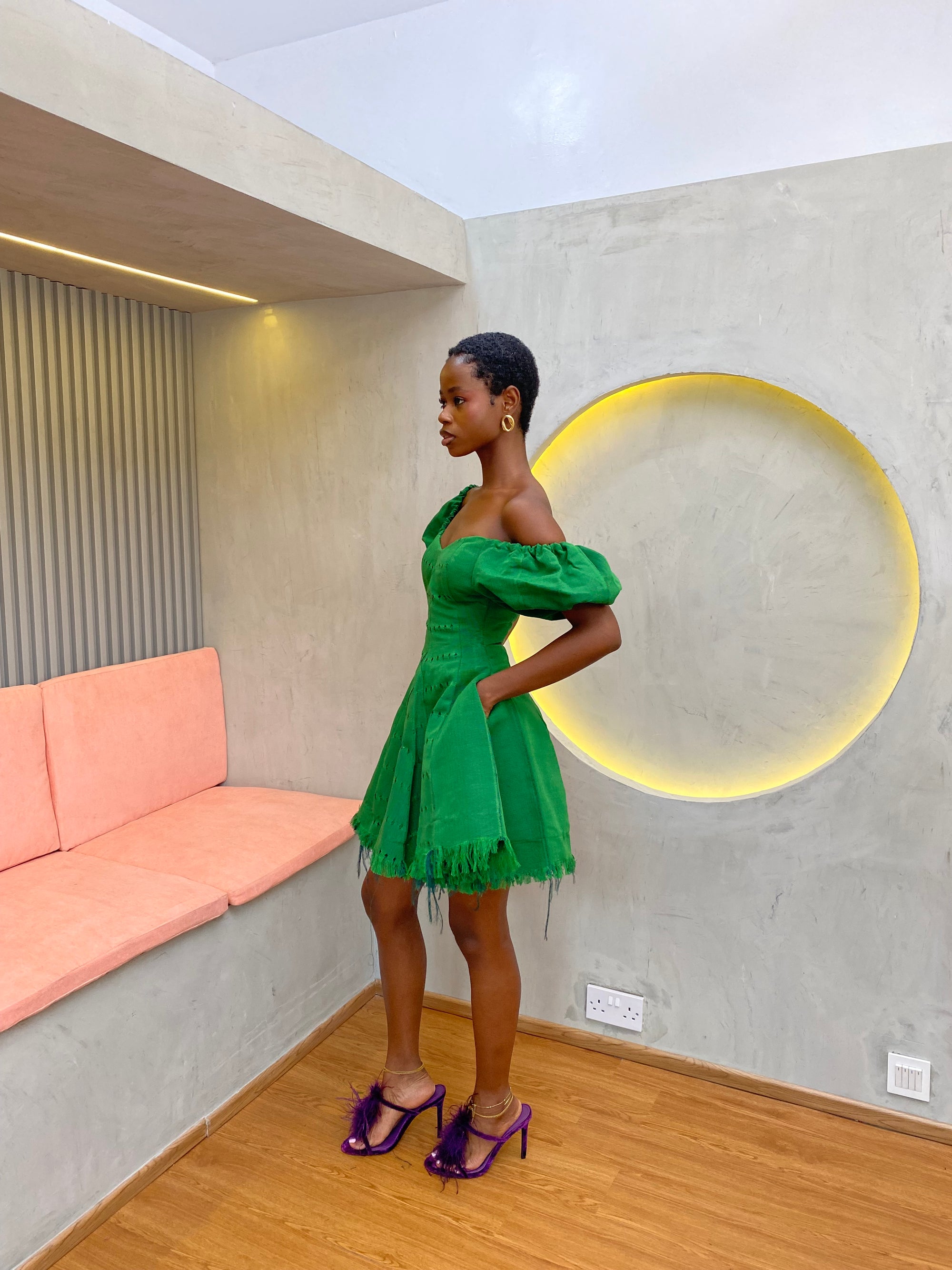 Green Aso Oke Dress ( Short )
