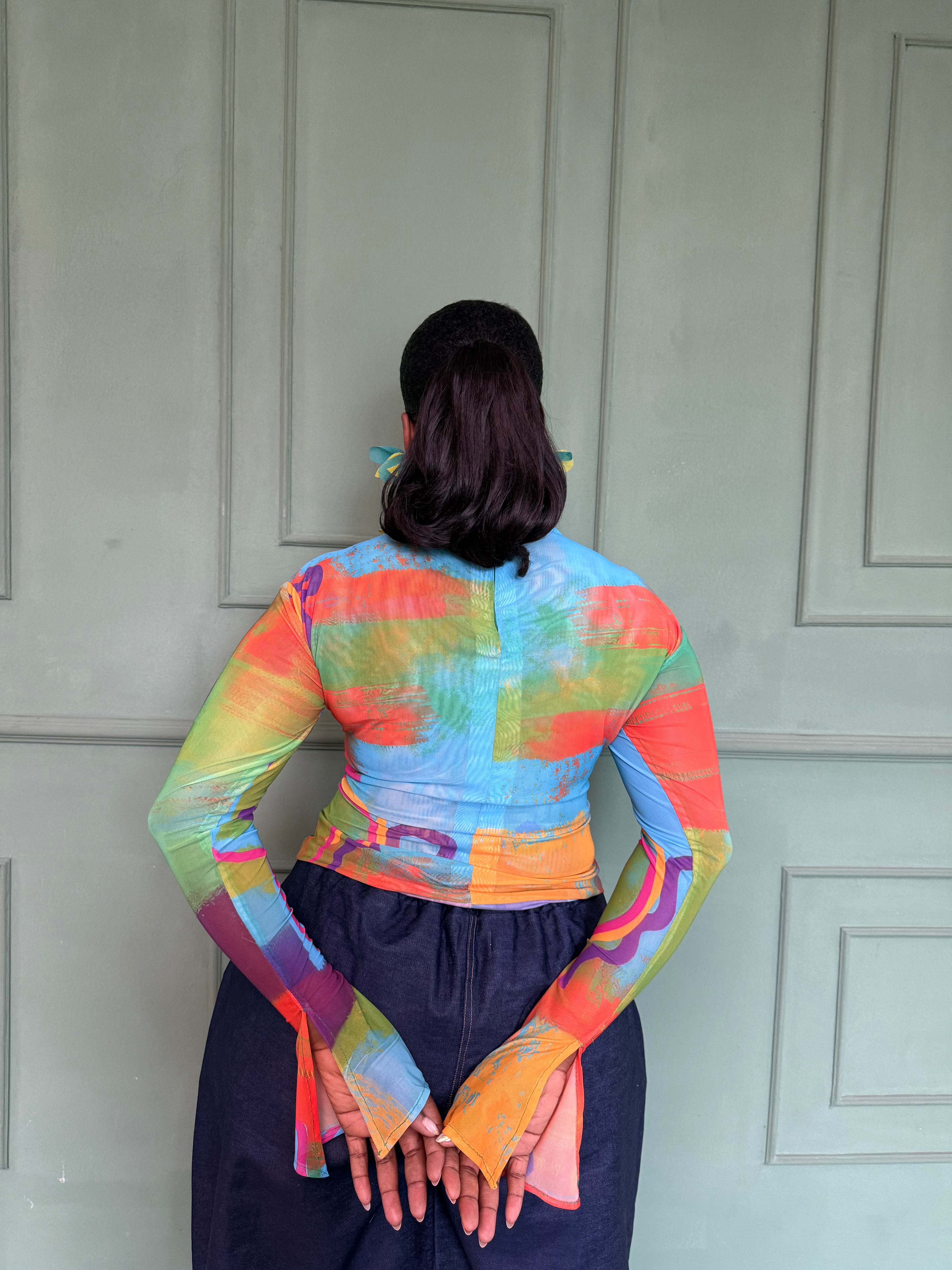 Turtle neck mesh top