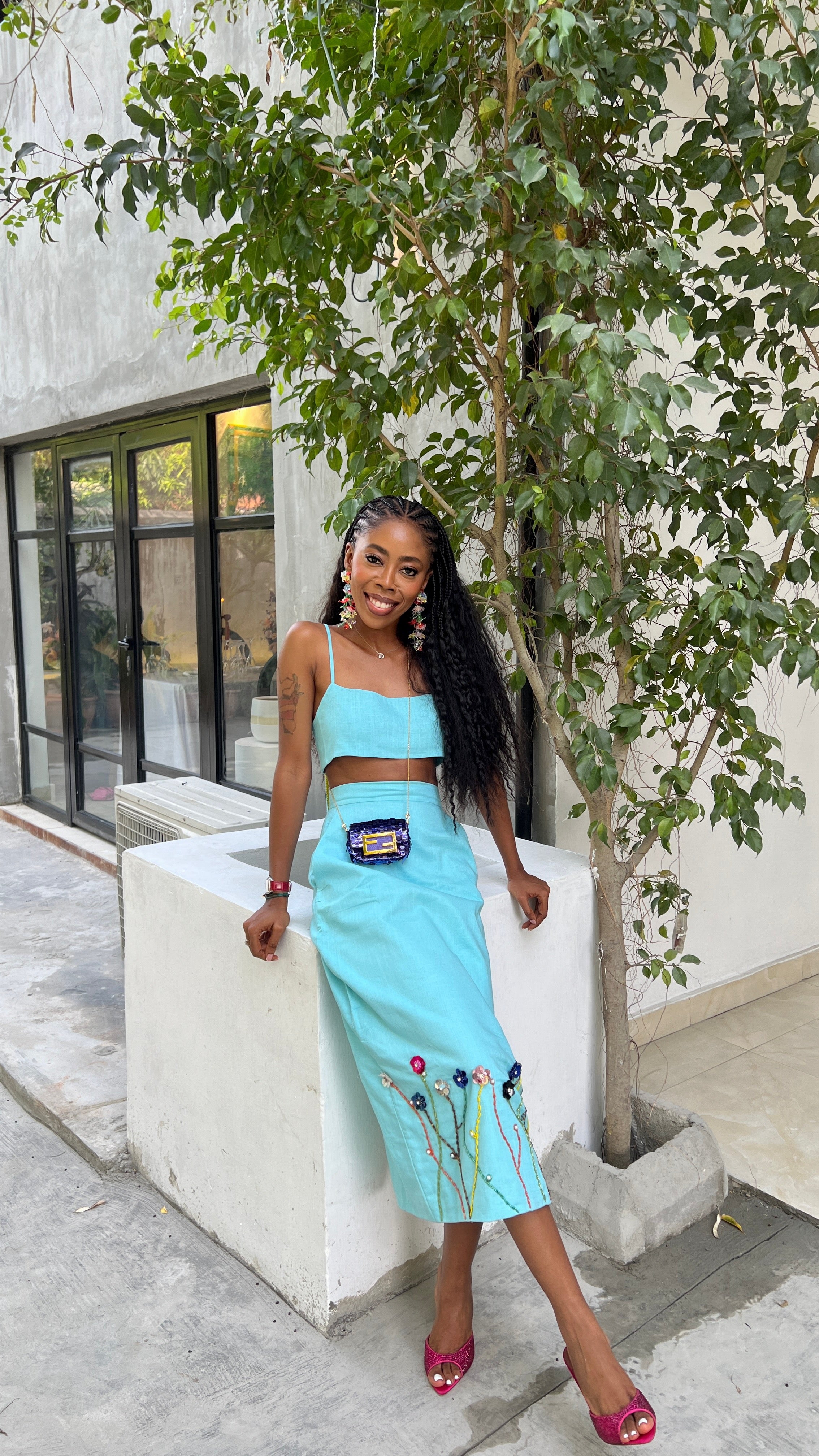 Teal beaded skirt set