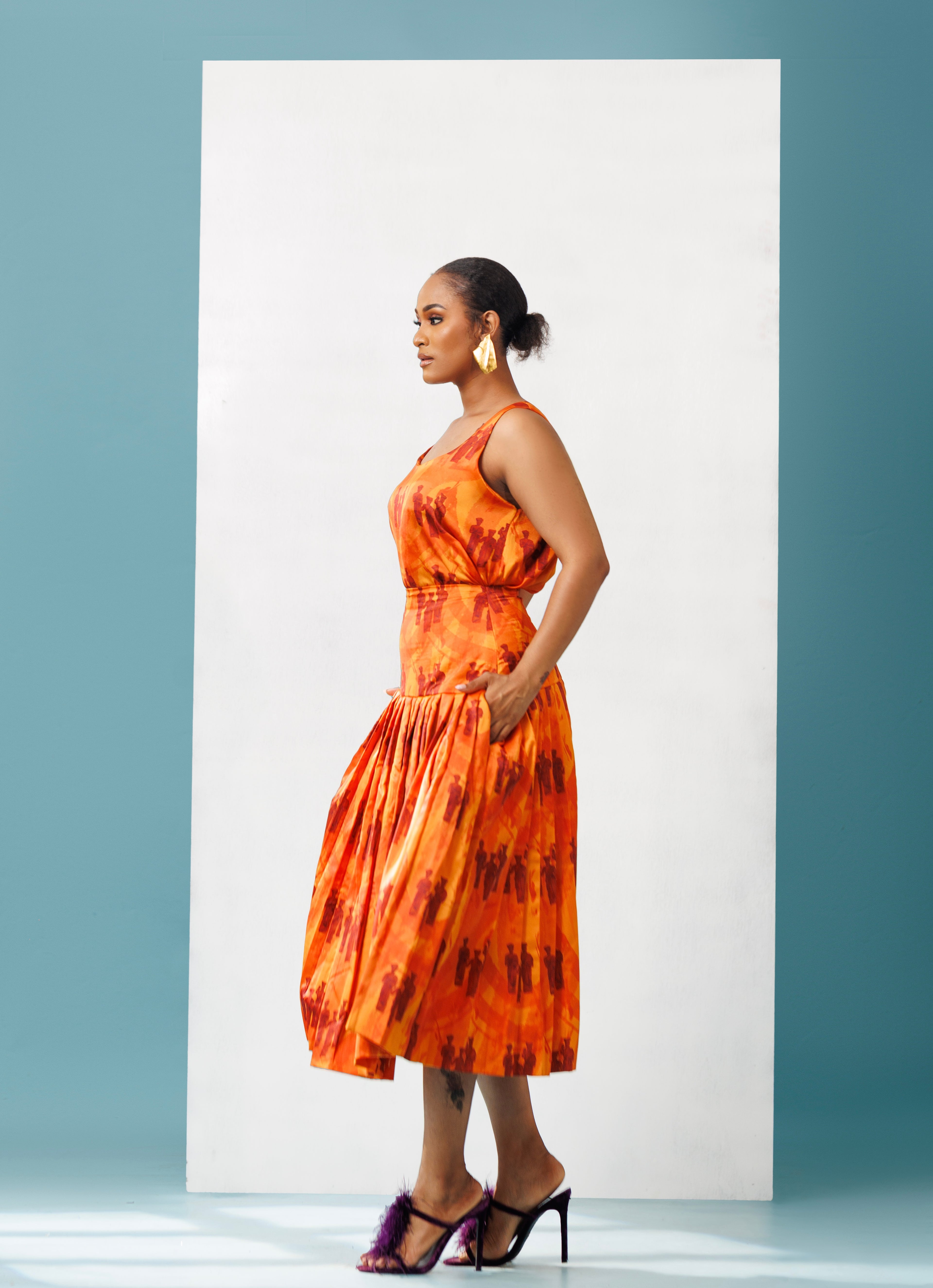 Pleated Midi Silk Skirt