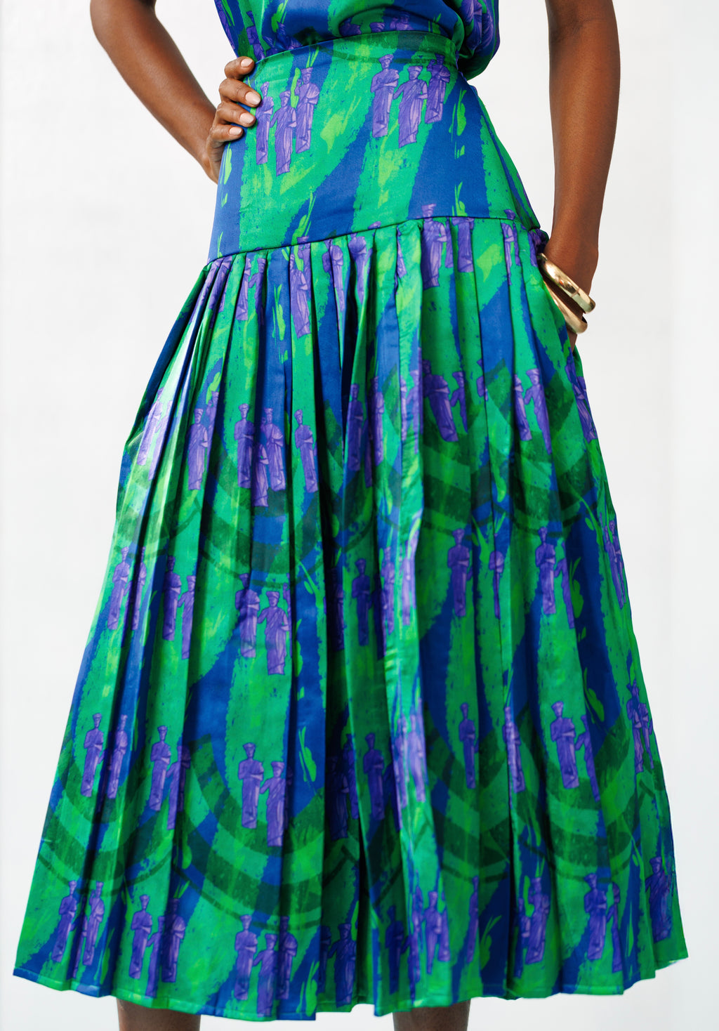 Pleated Midi Silk Skirt