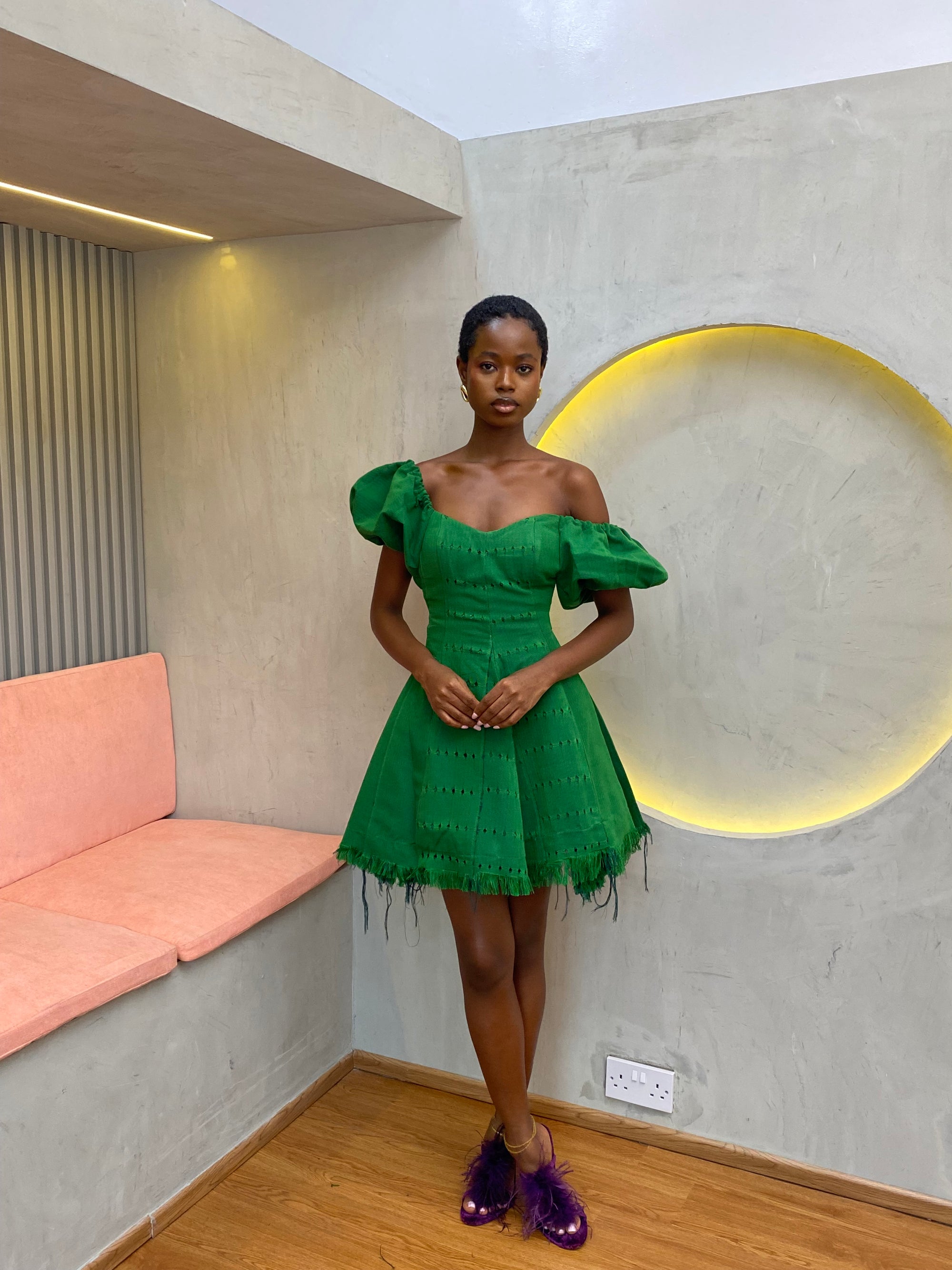 Green Aso Oke Dress ( Short )