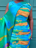 Pleated Fitted Dress with Cape