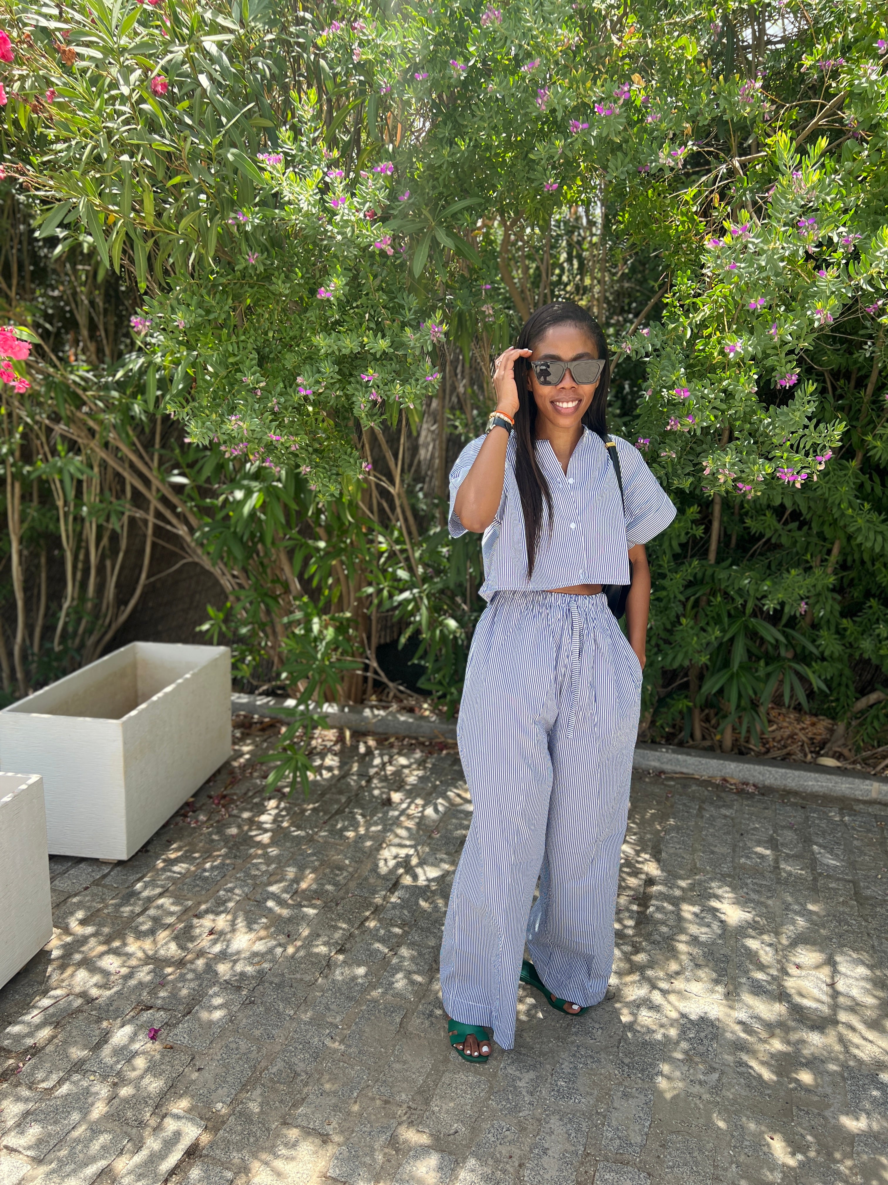 Blue Stripped Crop Top and Baggy pants