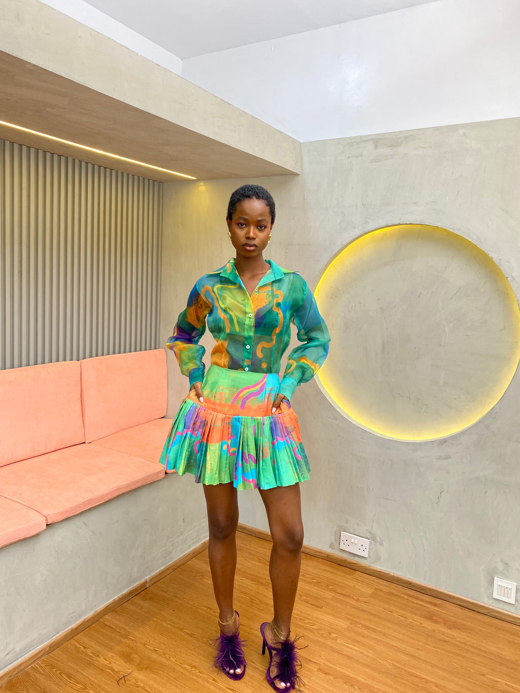 Printed Pleated Skirt