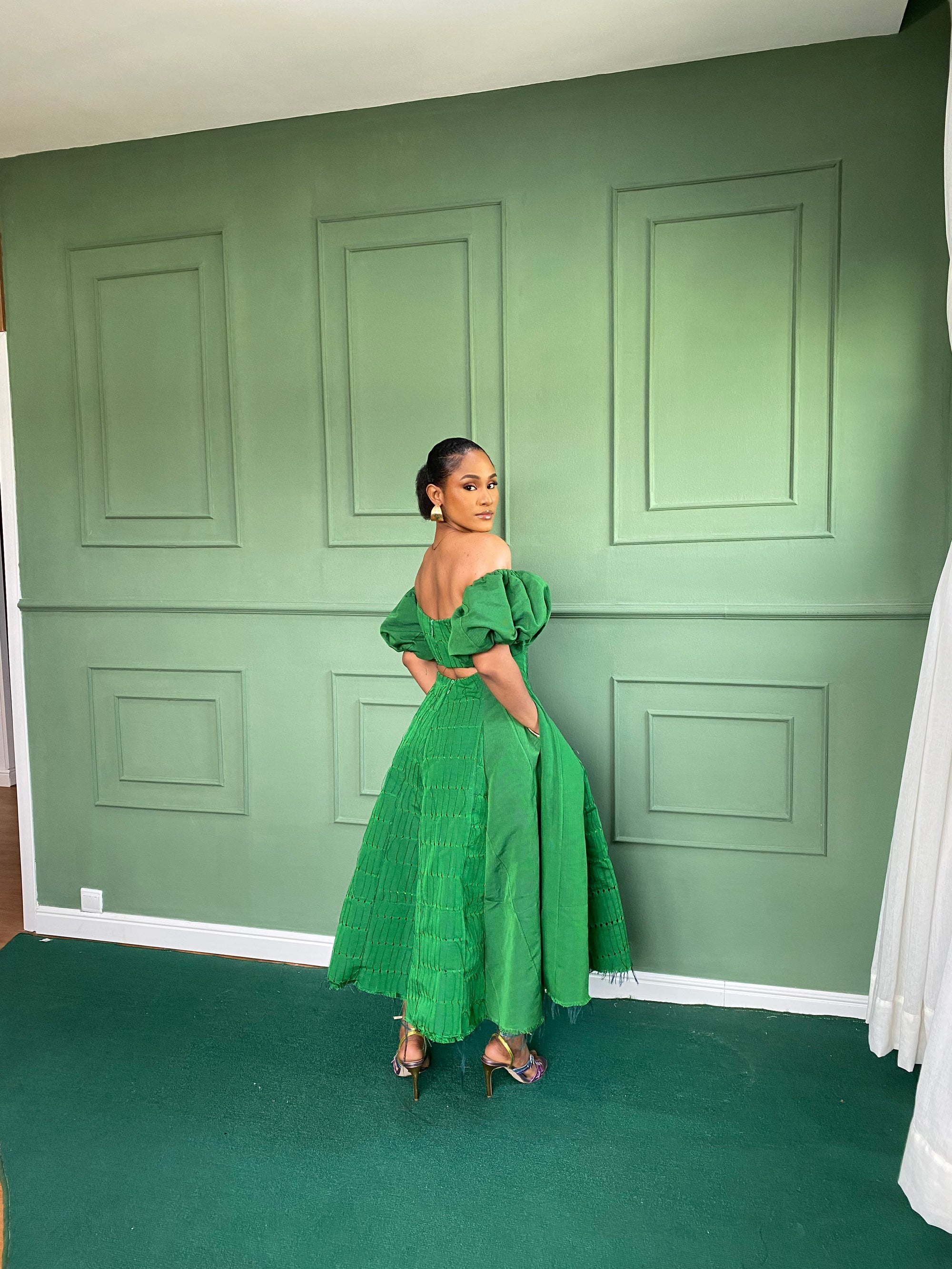 Green Aso Oke Dress ( Midi ) Isaleeko From Derin Green Aso Oke Dress ( Midi ) Isaleeko From Derin