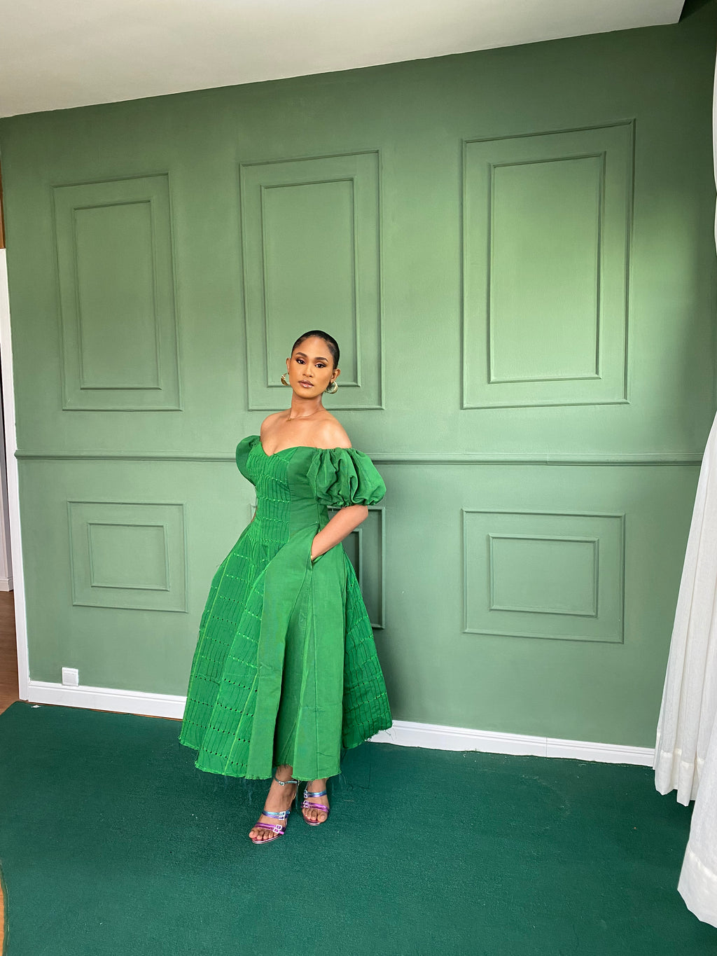 Green Aso Oke Dress ( Midi )