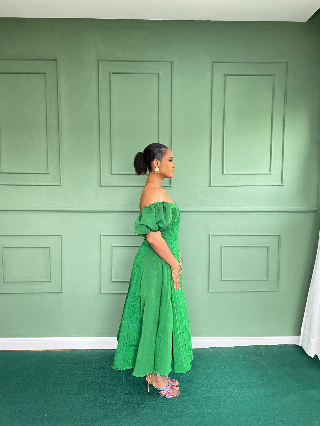 Green Aso Oke Dress ( Midi )