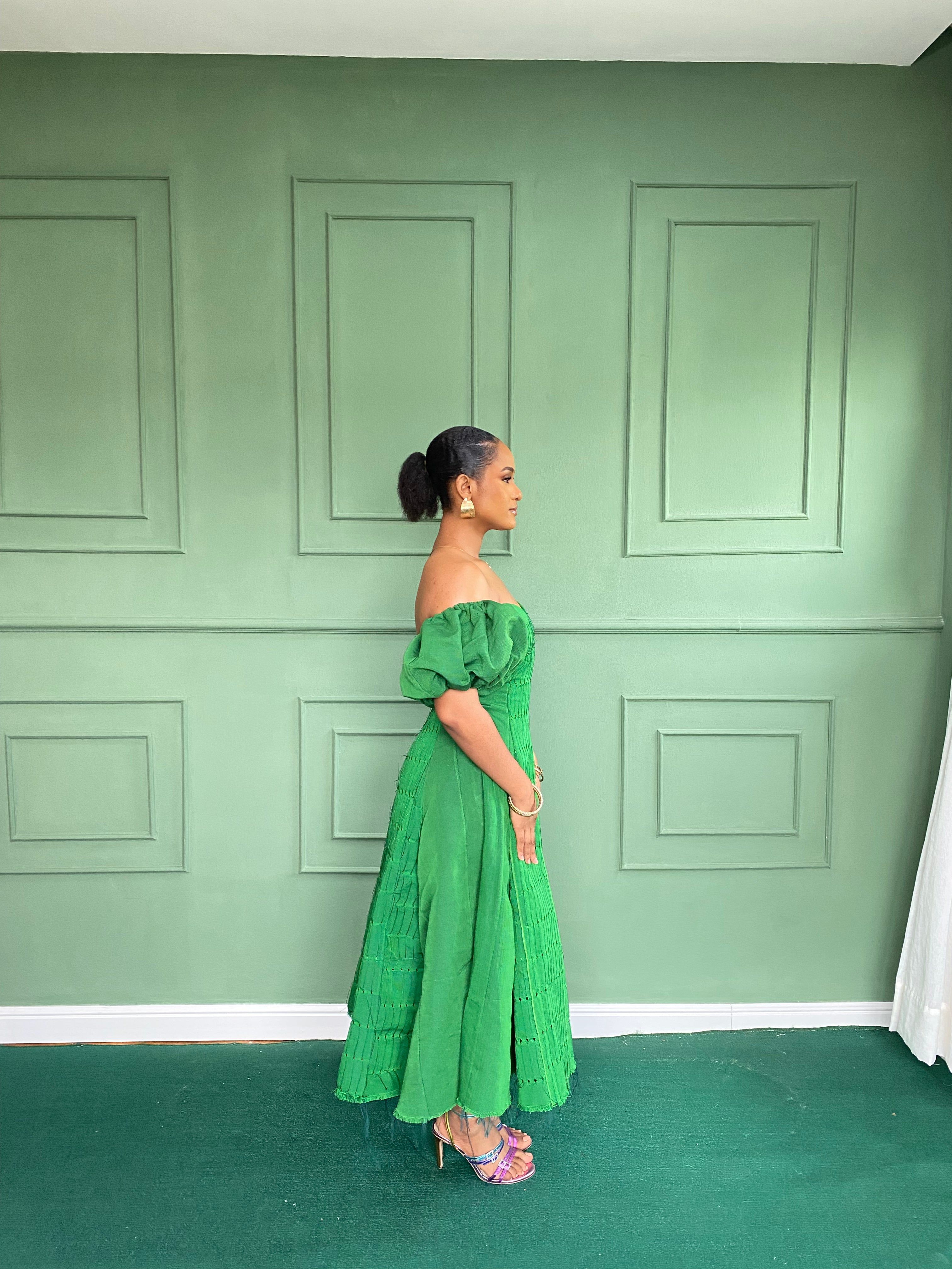 Green Aso Oke Dress ( Midi )