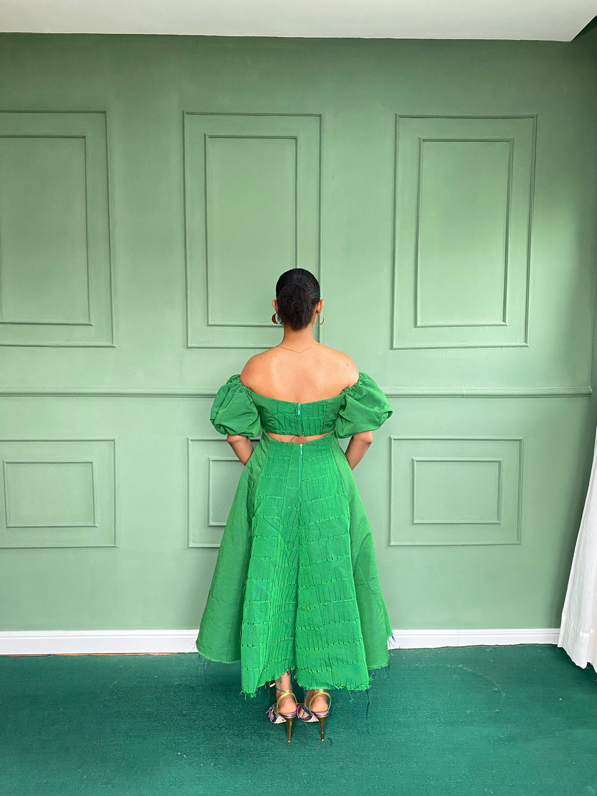 Green Aso Oke Dress ( Midi )