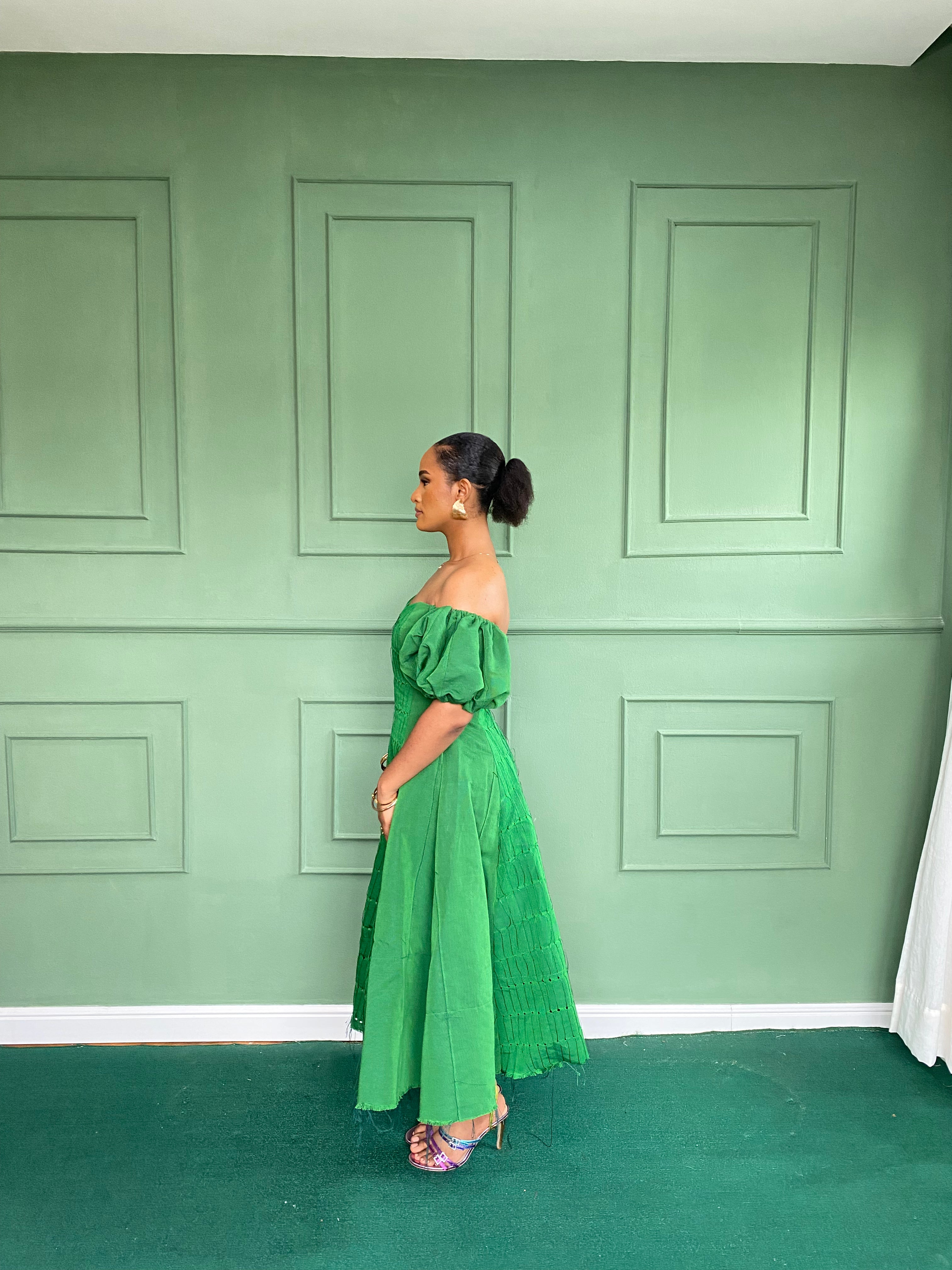 Green Aso Oke Dress ( Midi )