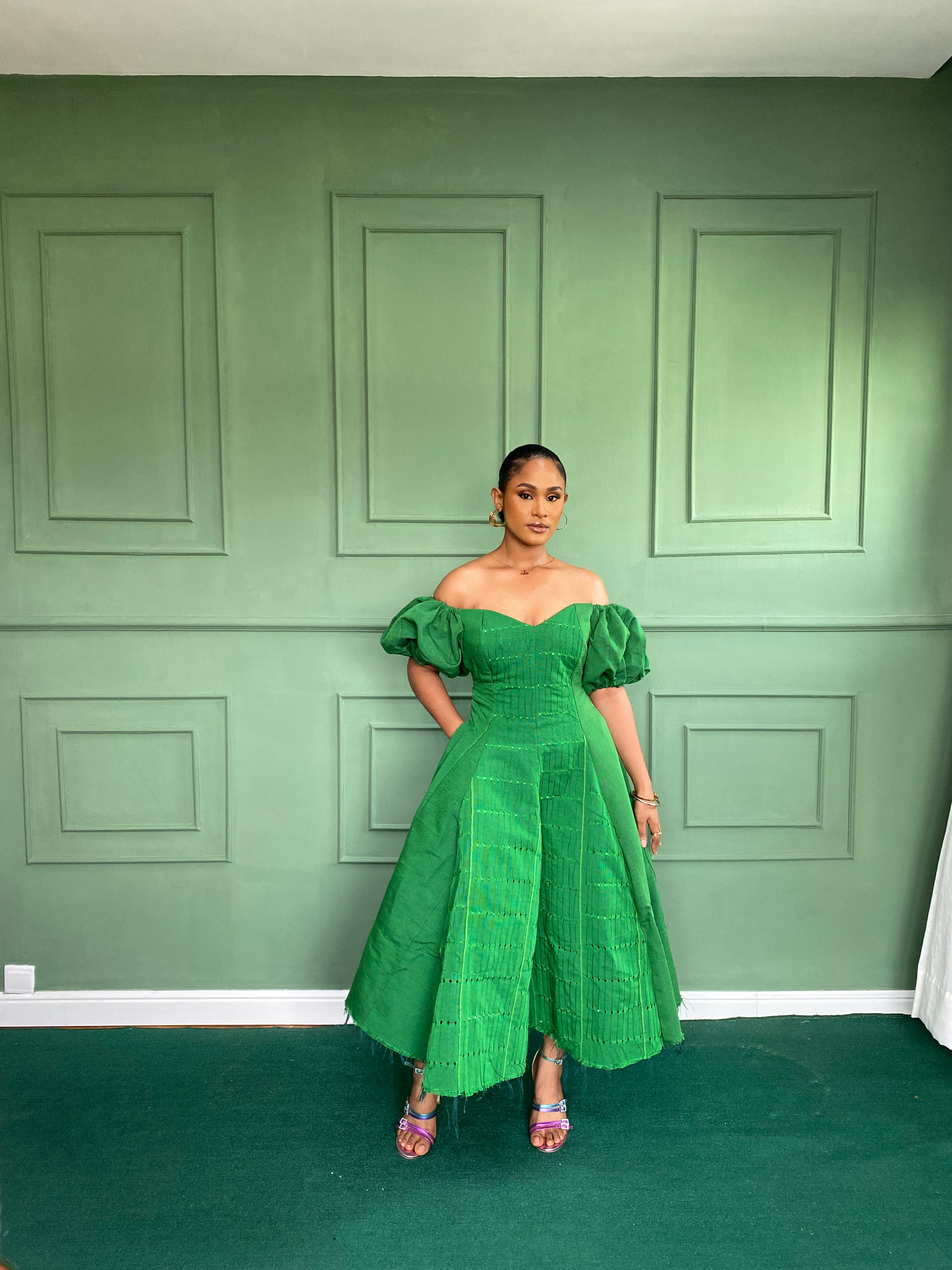 Green Aso Oke Dress ( Midi )