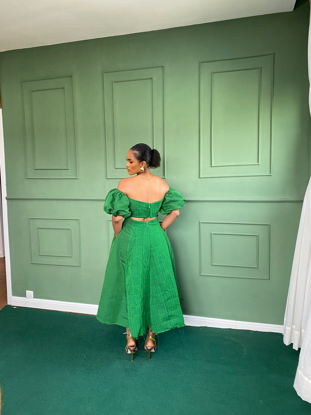 Green Aso Oke Dress ( Midi )