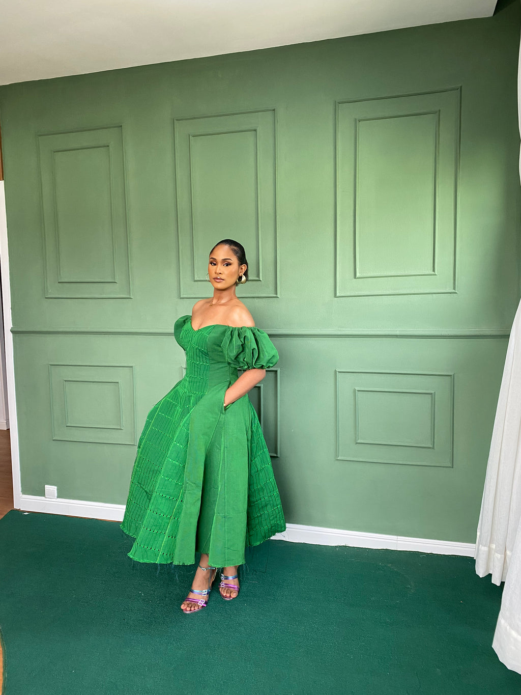 Green Aso Oke Dress ( Midi )