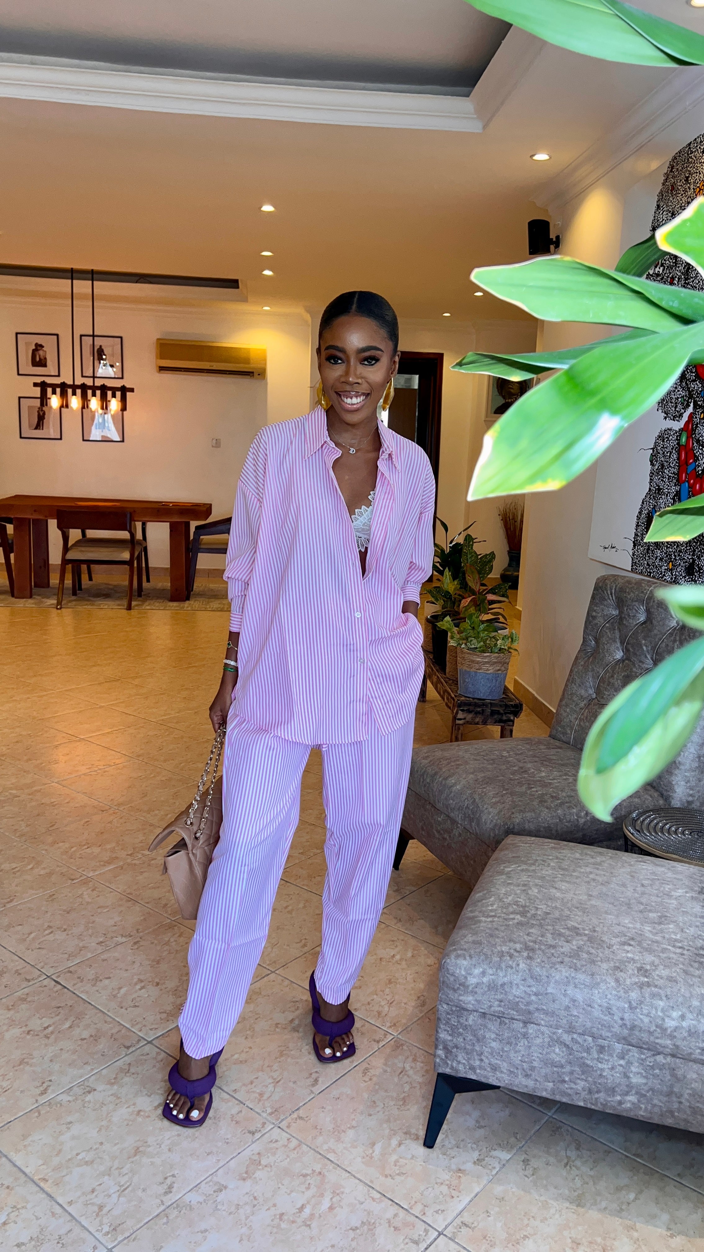 Pink striped pant set