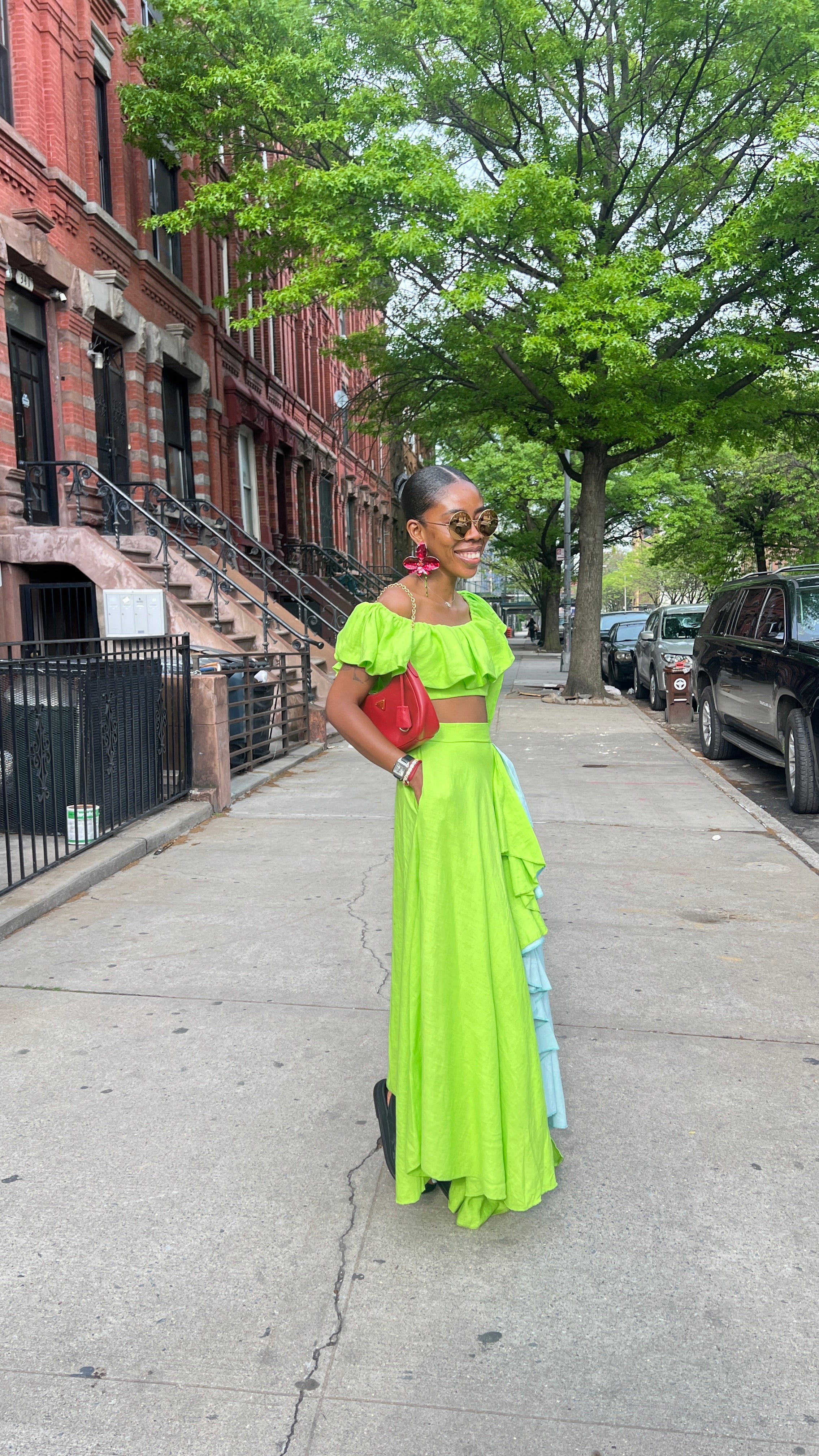 Bright lemon / mint ruffled skirt set
