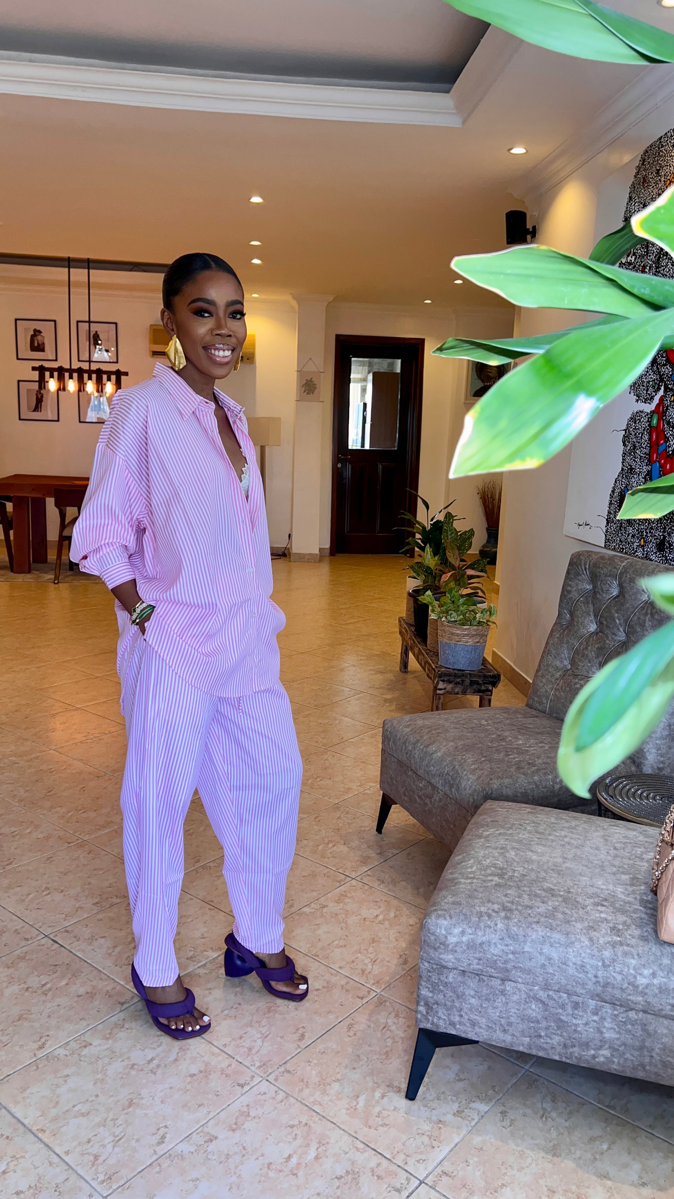 Pink striped pant set