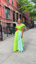 Bright lemon / mint ruffled skirt set