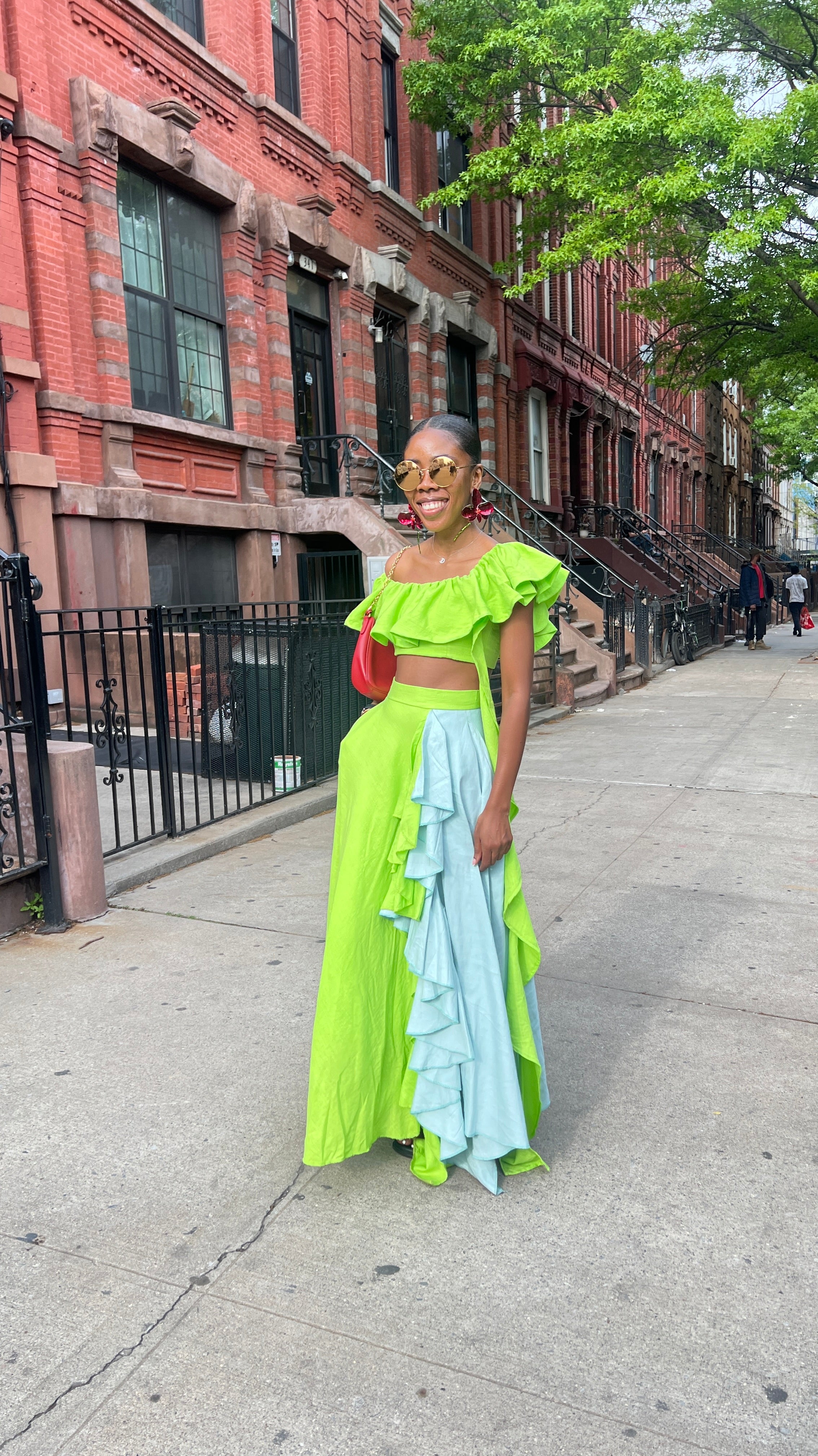 Bright lemon / mint ruffled skirt set