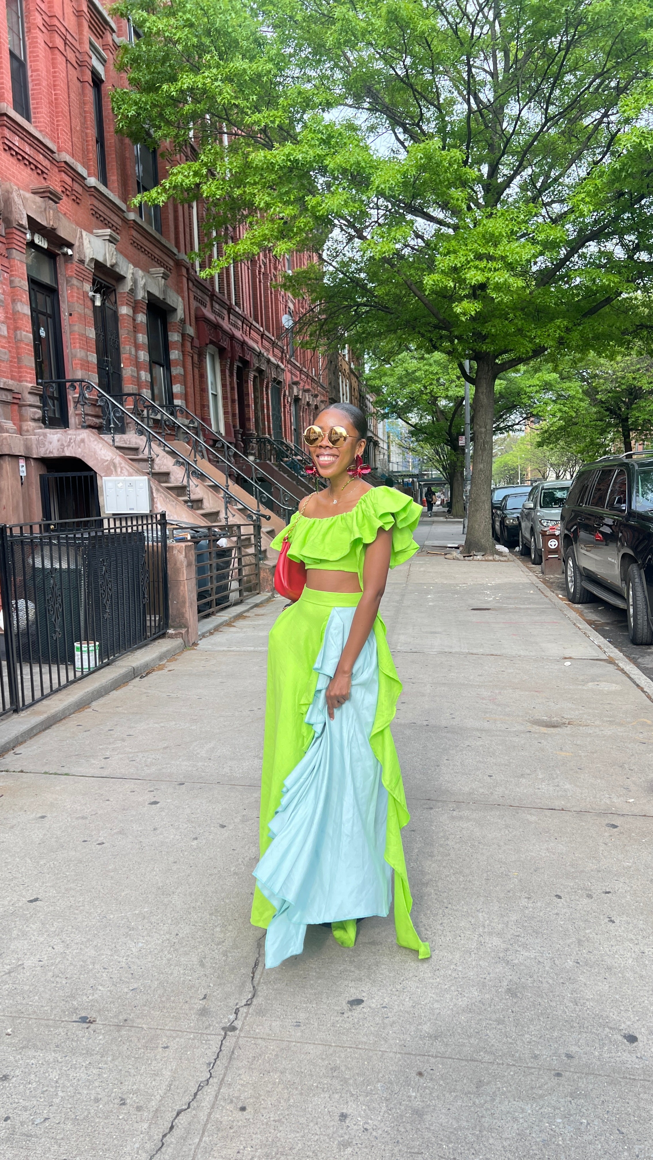 Bright lemon / mint ruffled skirt set