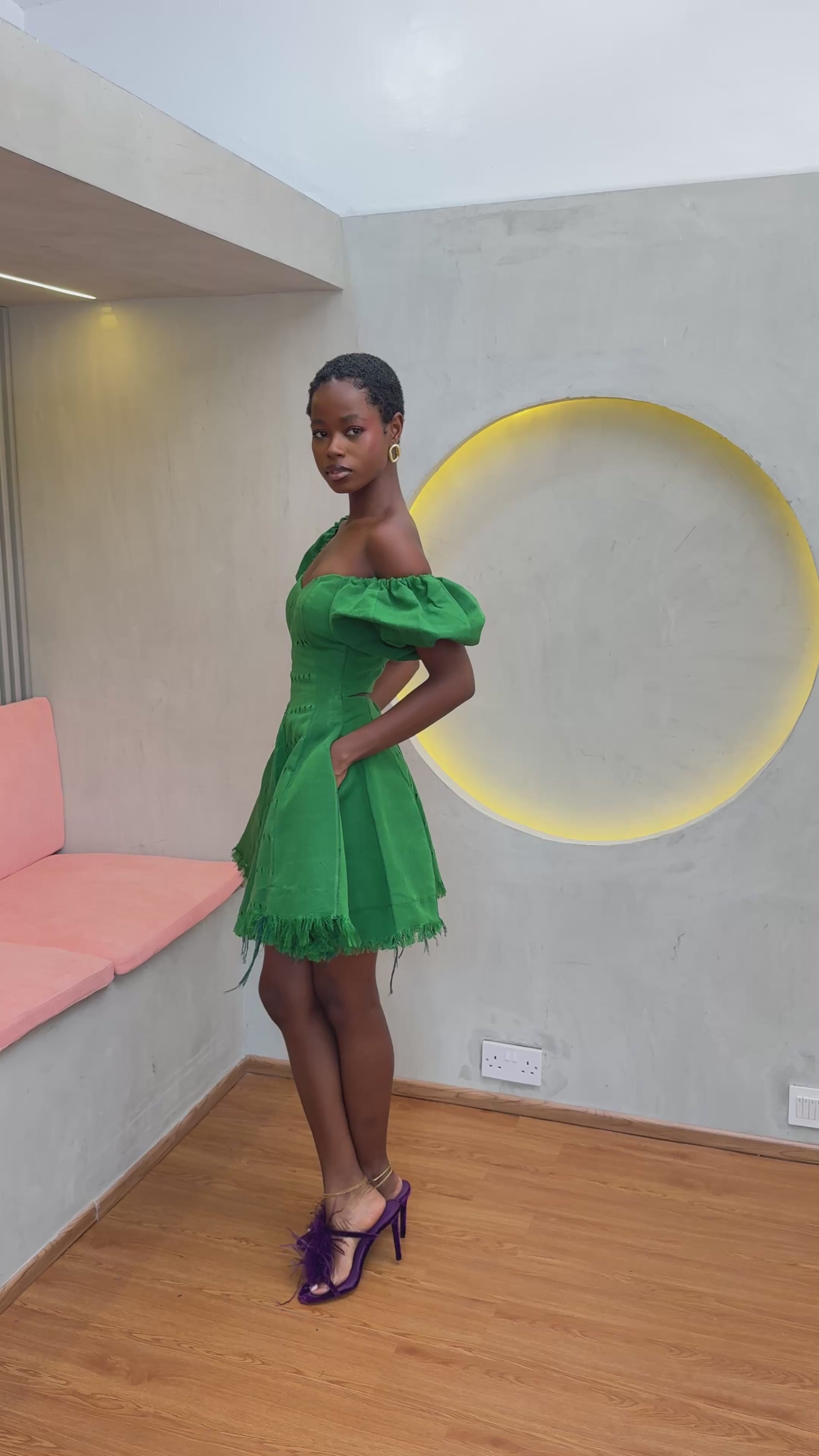 Green Aso Oke Dress ( Short )