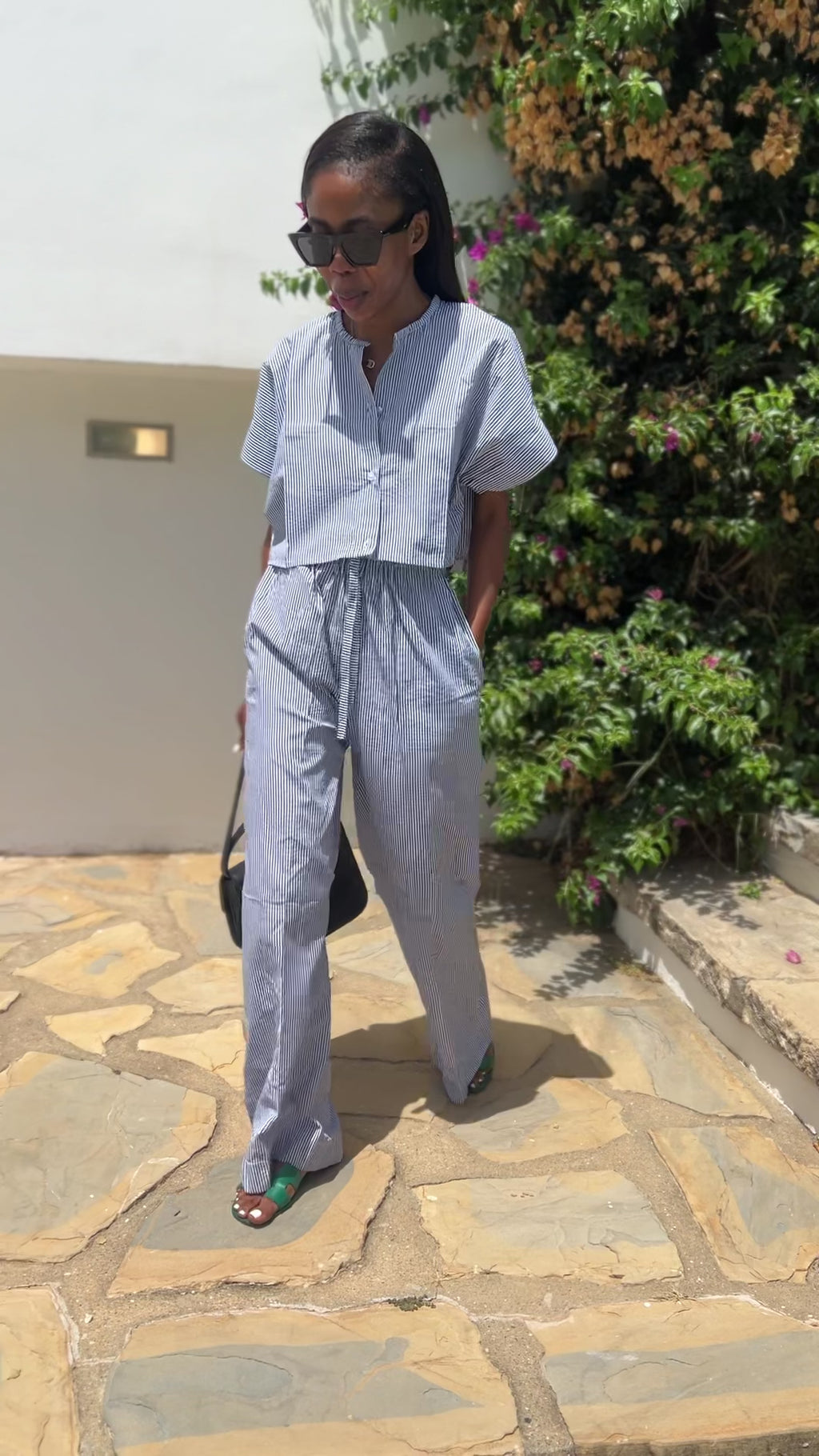 Blue Stripped Crop Top and Baggy pants